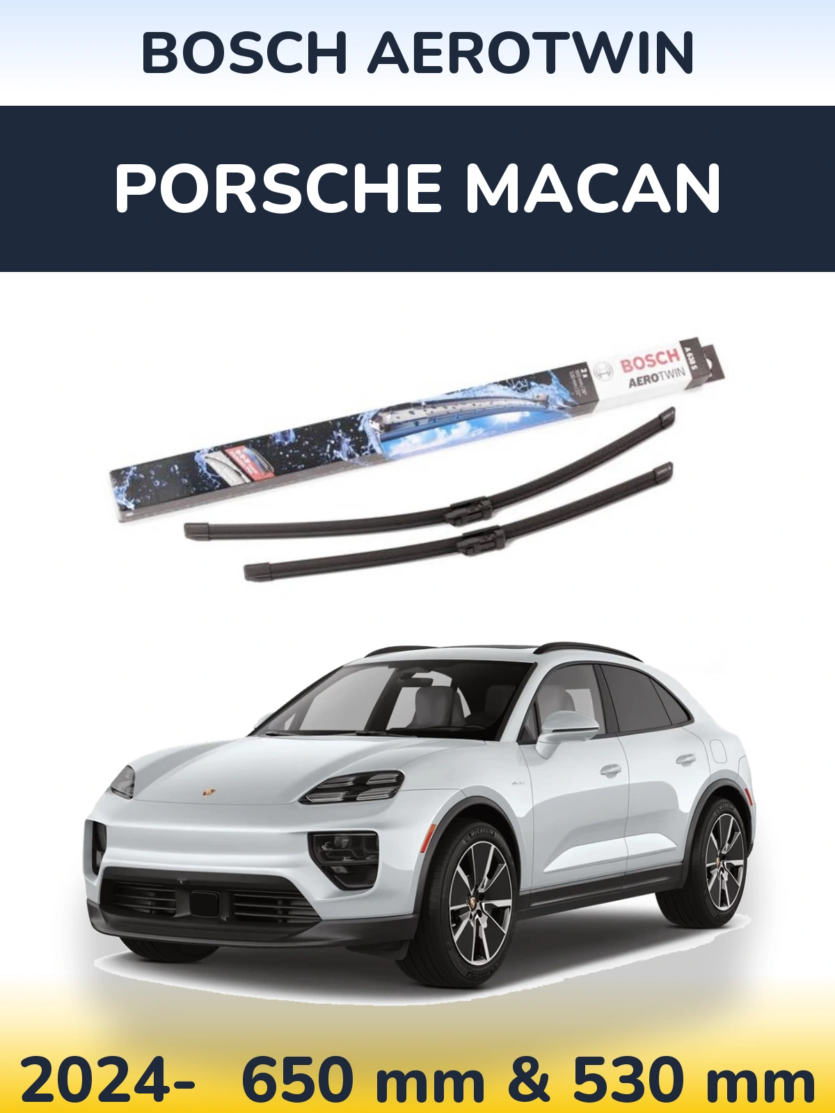 Комплект передніх щіток BOSCH AeroTwin 650 & 530 мм для Porsche Macan 2024-2026
