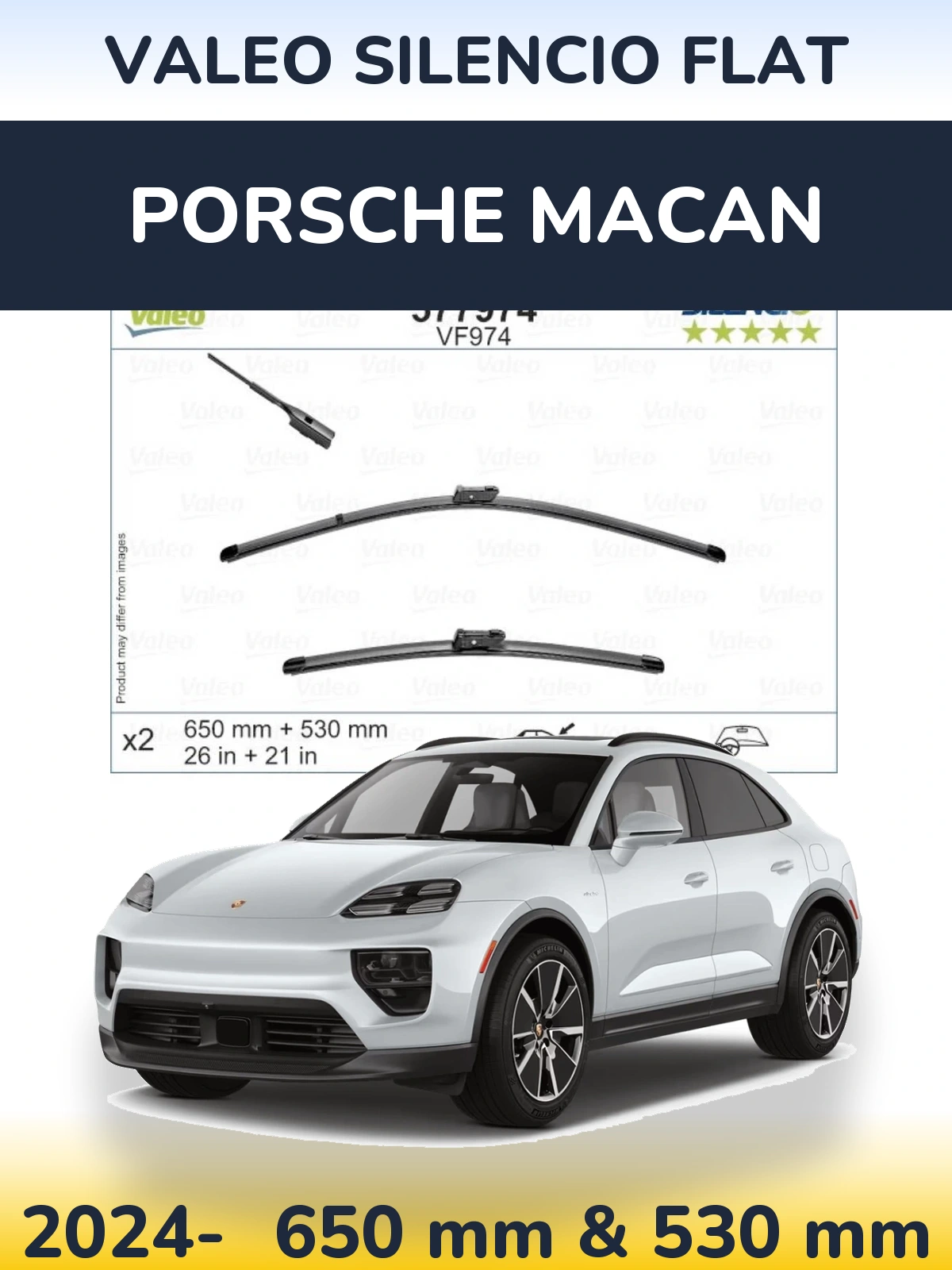 Komplet przednich wycieraczek Valeo Silencio Flat 650 & 530 mm do Porsche Macan 2024-2026
