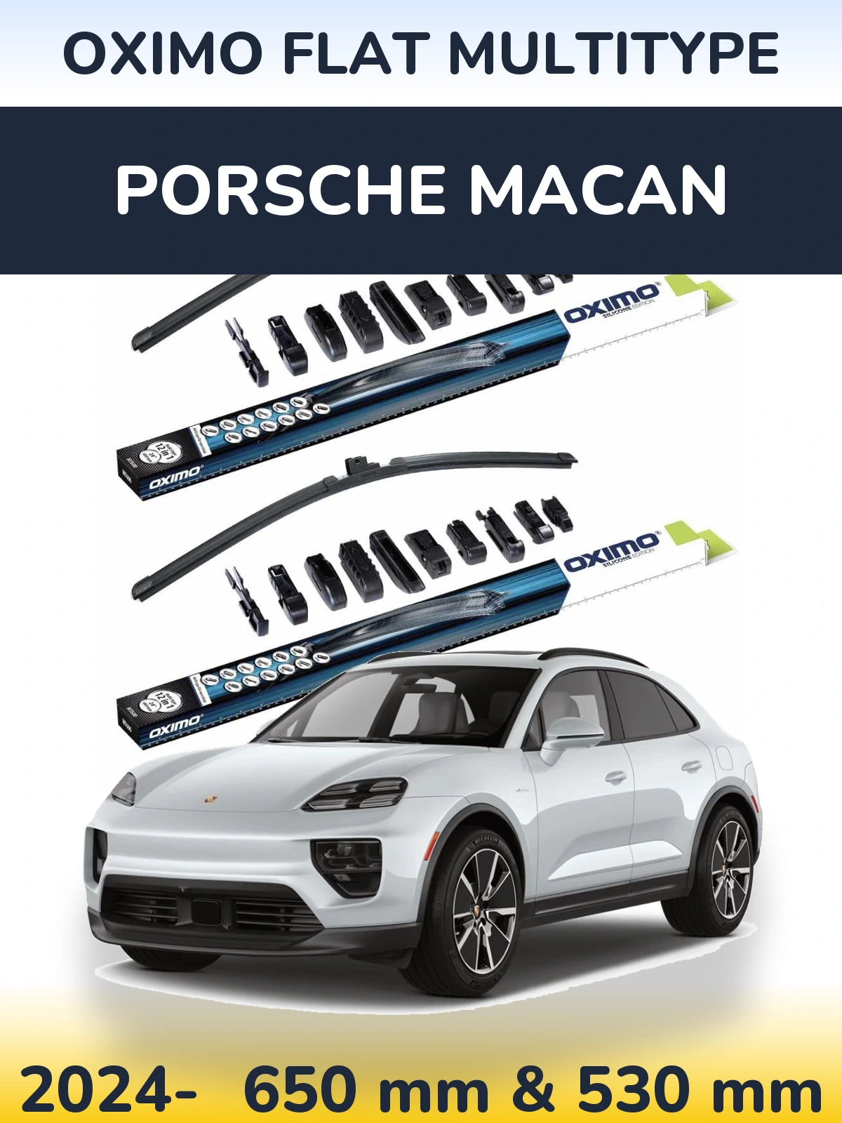 Комплект передних дворников Oximo Flat MultiТипe 650 & 530 мм для Porsche Macan 2024-2026