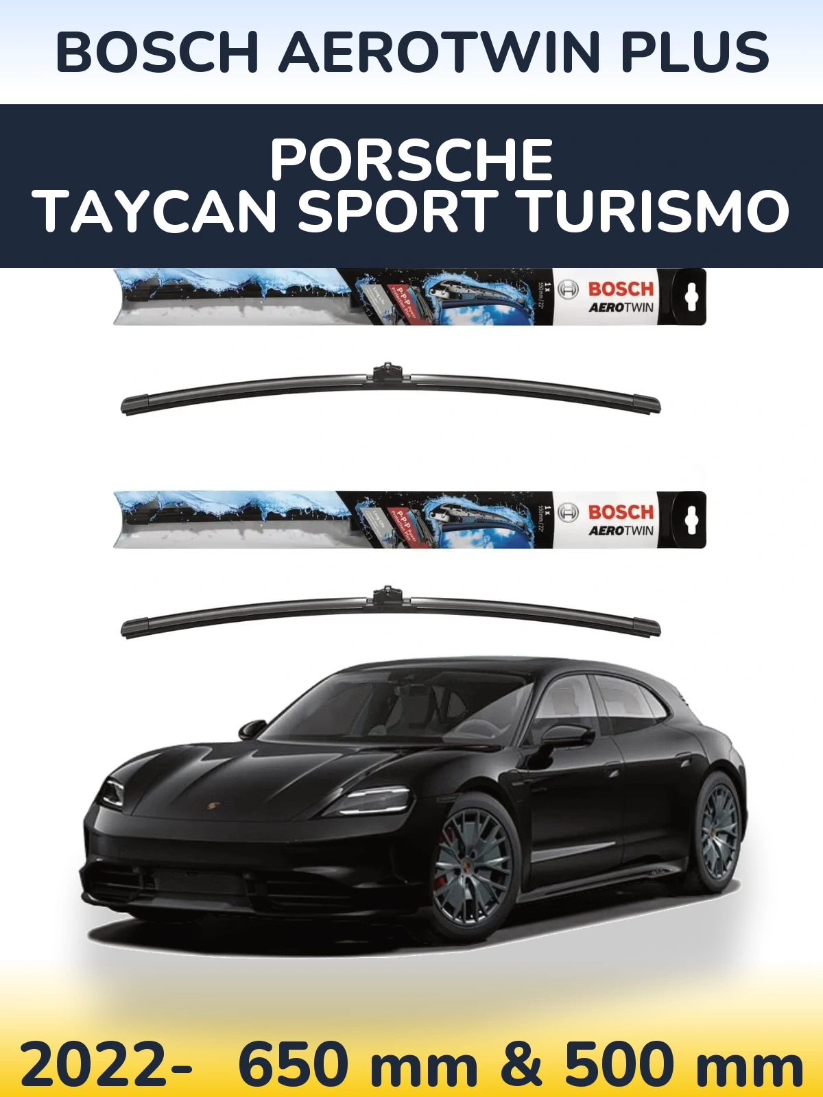 Комплект передних дворников BOSCH AeroTwin Plus 650 & 500 мм для Porsche Taycan Sport Turismo 2022-2026