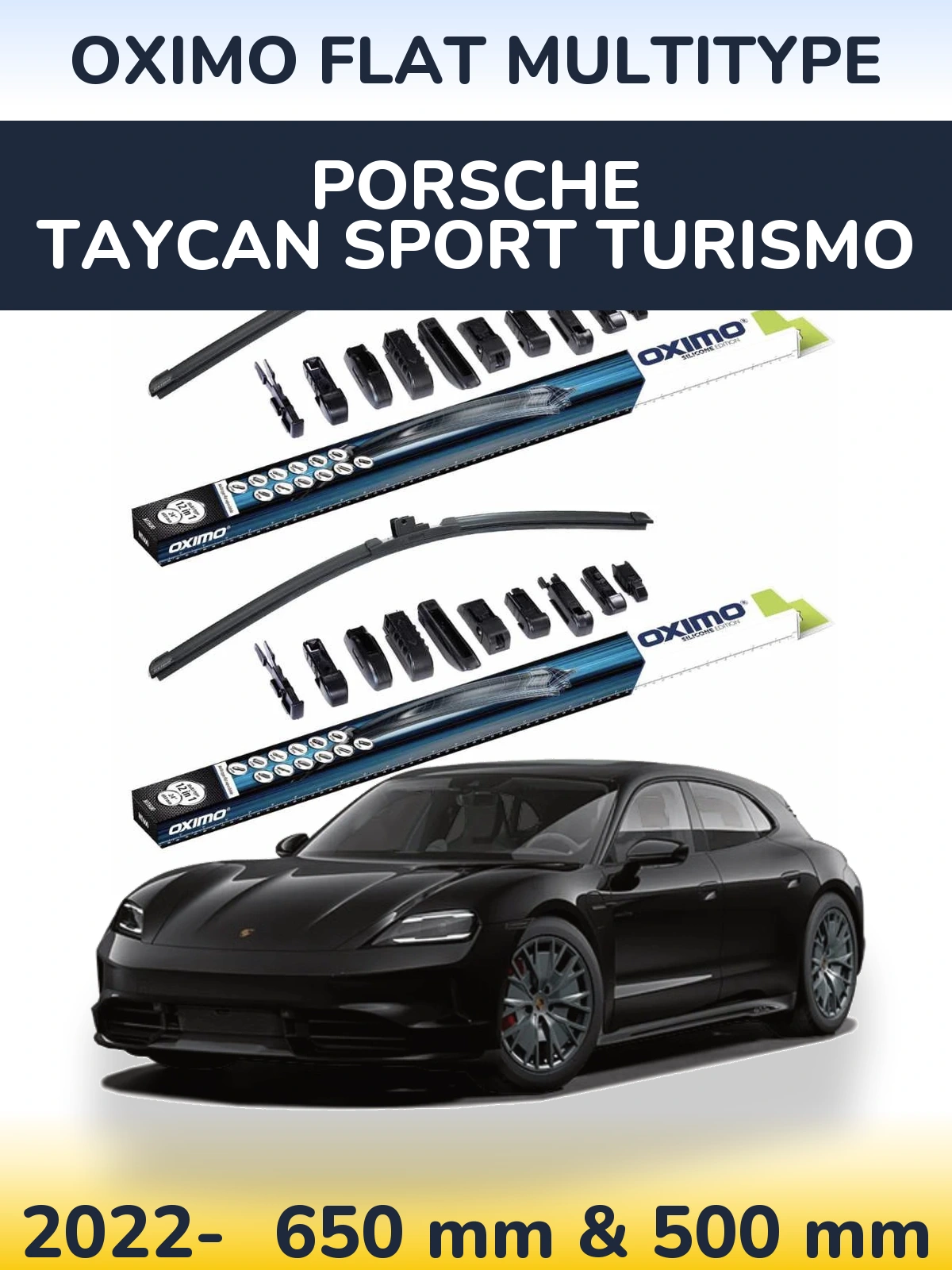 Komplet przednich wycieraczek Oximo Flat MultiType 650 & 500 mm do Porsche Taycan Sport Turismo 2022-2026