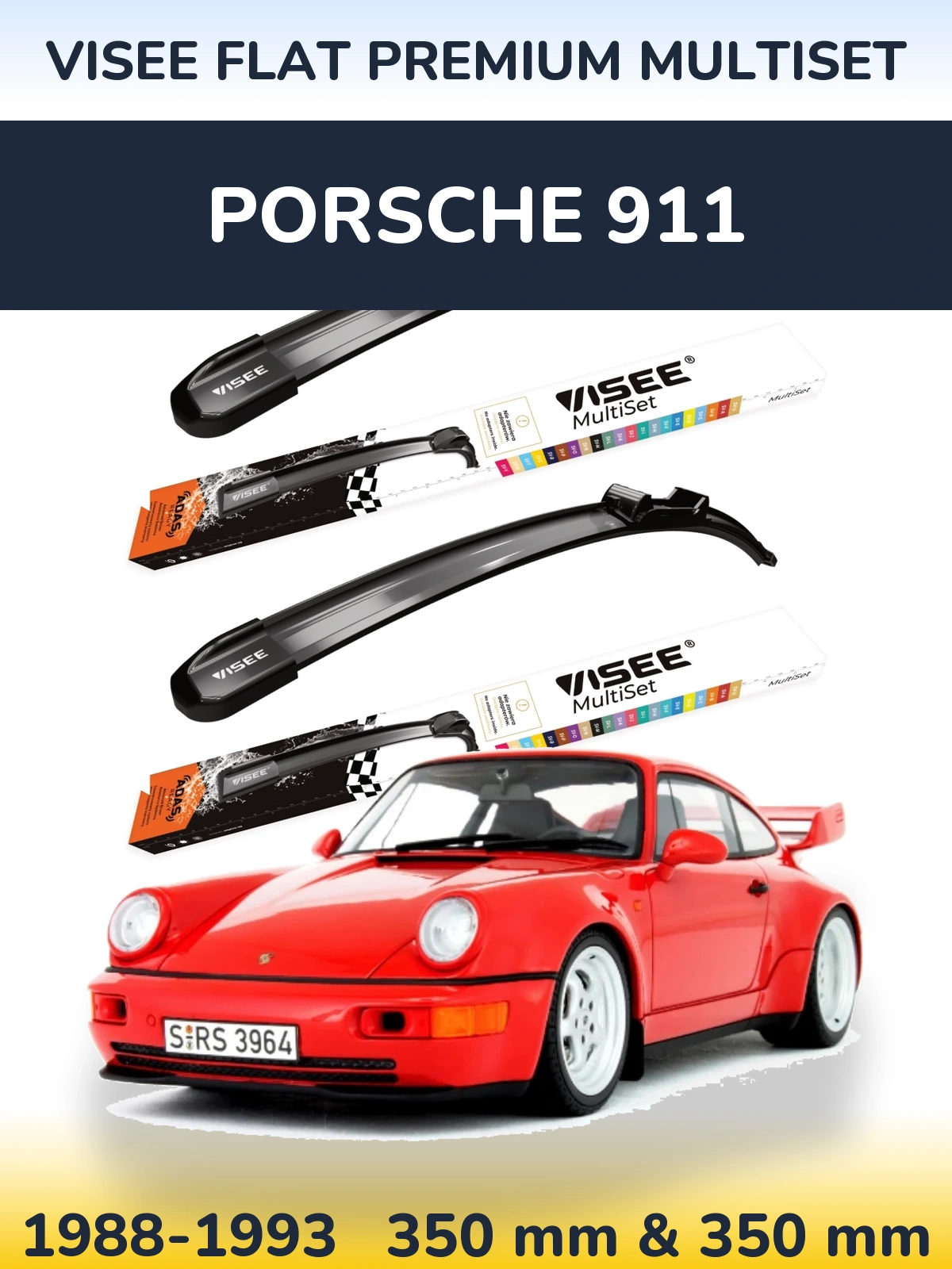 Komplet przednich wycieraczek VISEE FLAT PREMIUM MultiSet 350 & 350 mm do Porsche 911 1988-1993