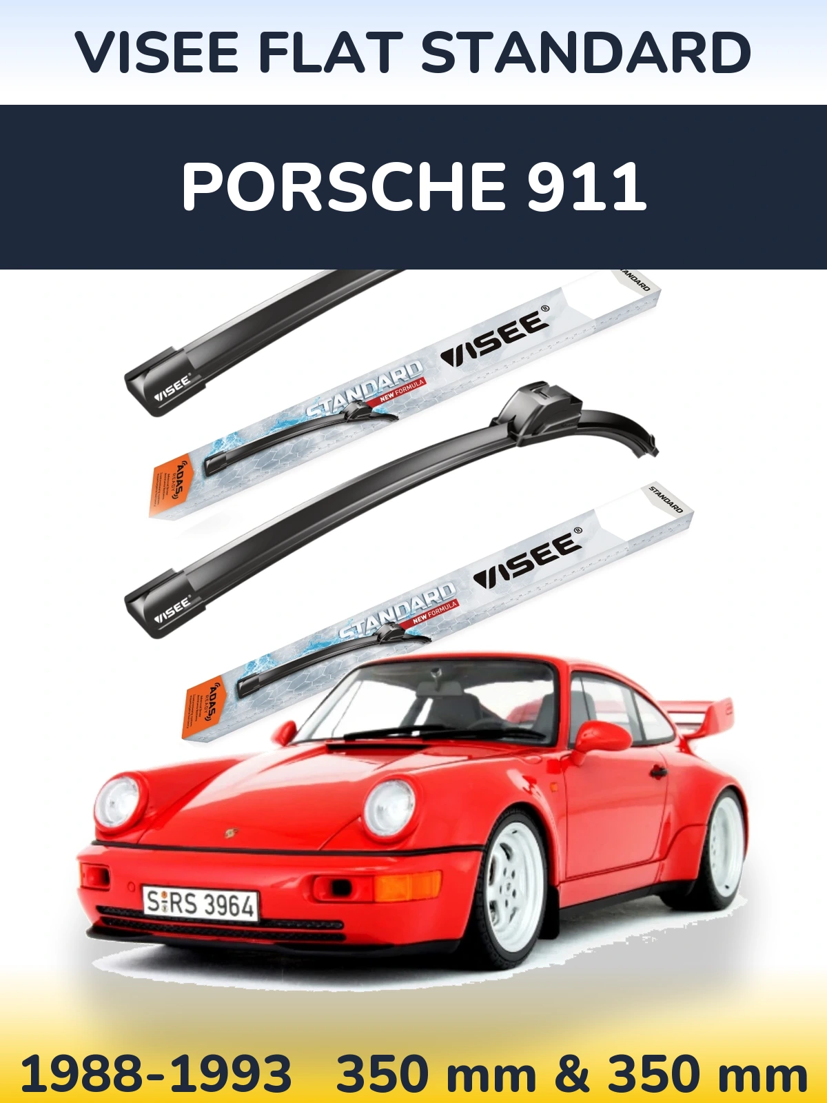 Front wiper blade set VISEE FLAT STANDARD 350 & 350 mm for Porsche 911 1988-1993