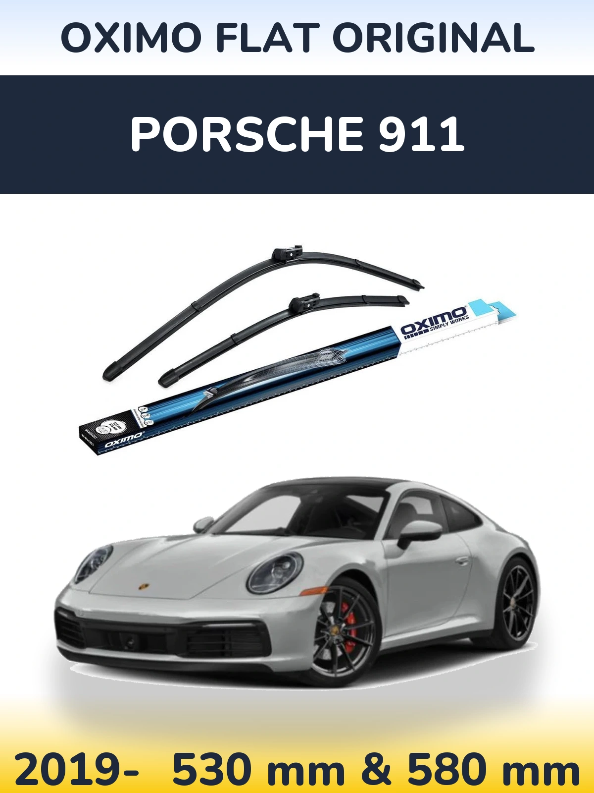 Front wiper blade set Oximo Flat Original 530 & 580 mm for Porsche 911 2019-2026