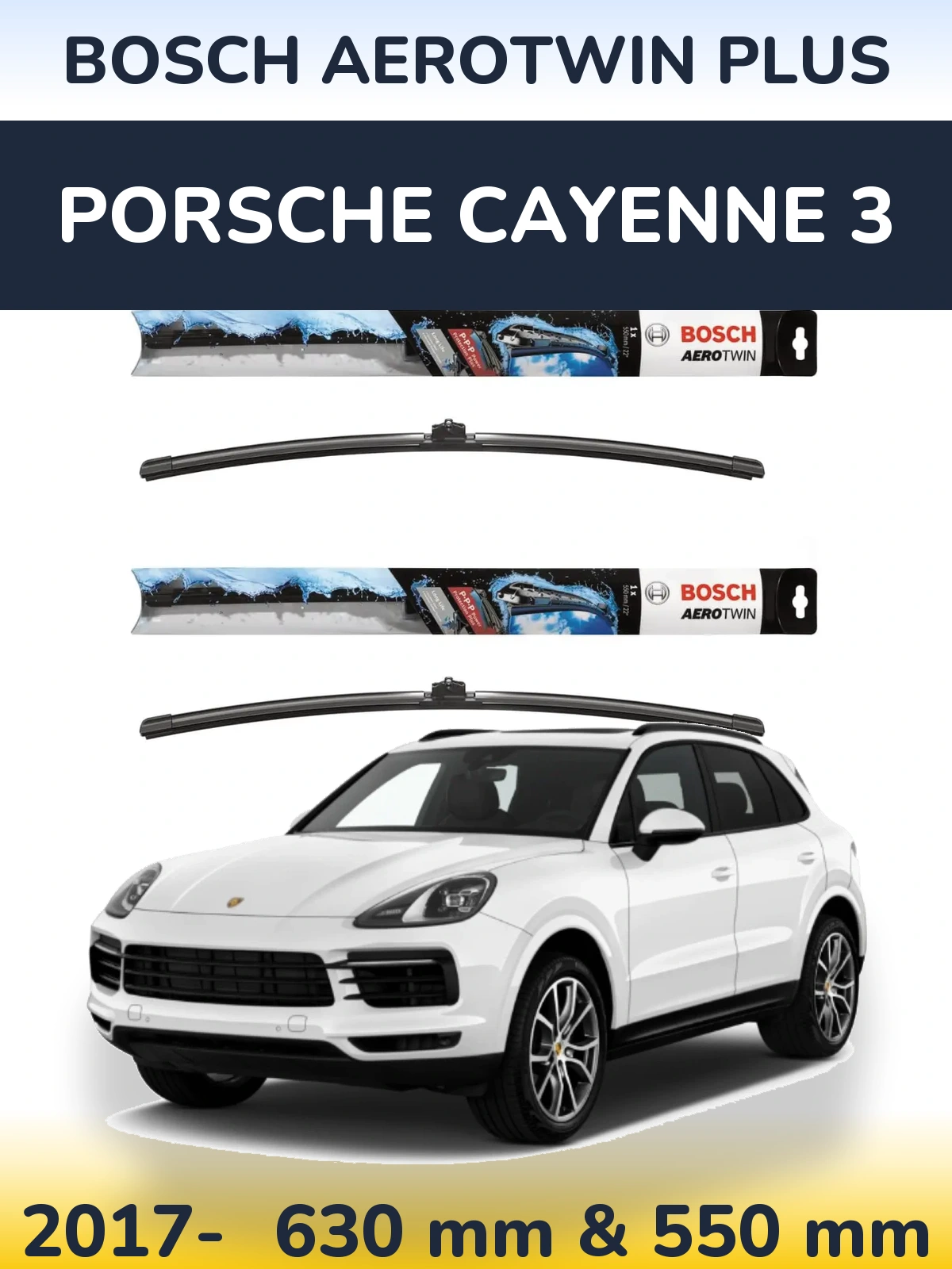 Front wiper blade set BOSCH AeroTwin Plus 600 & 550 mm for Porsche Cayenne 3 2017-2026