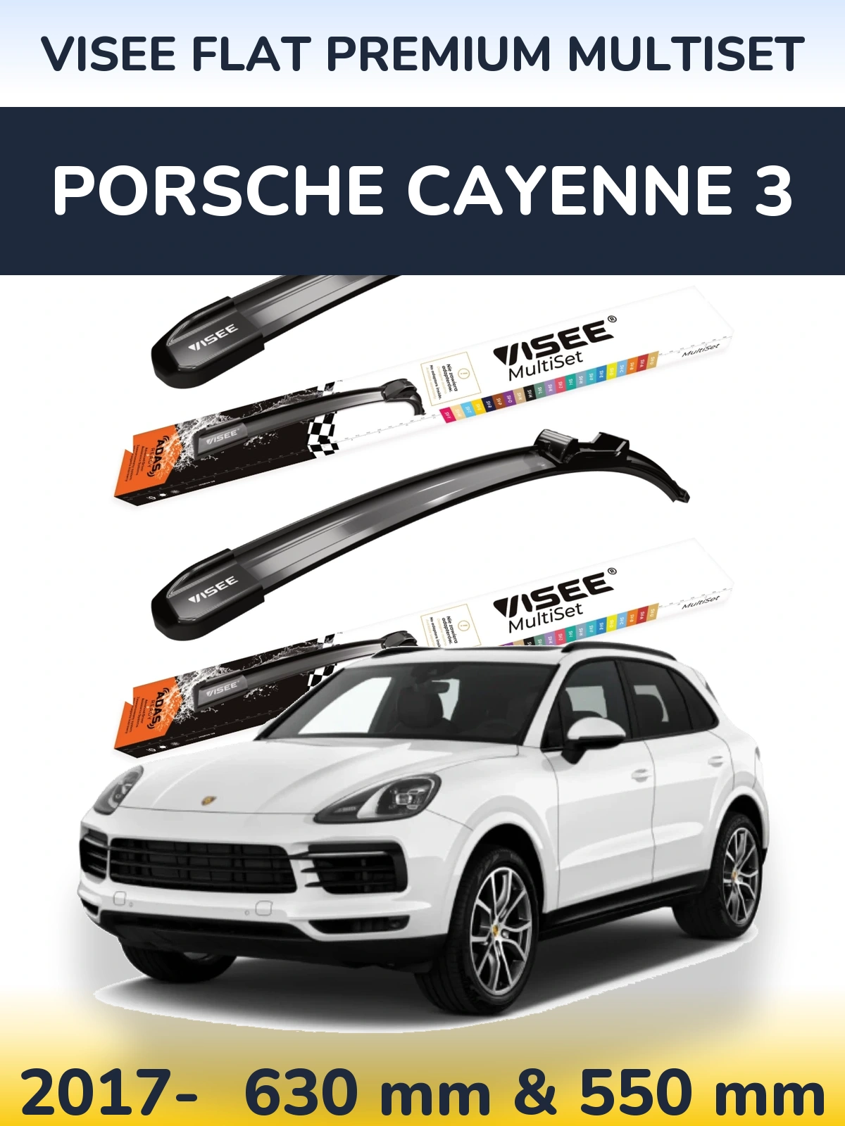Komplet przednich wycieraczek VISEE FLAT PREMIUM MultiSet 630 & 550 mm do Porsche Cayenne 3 2017-2026
