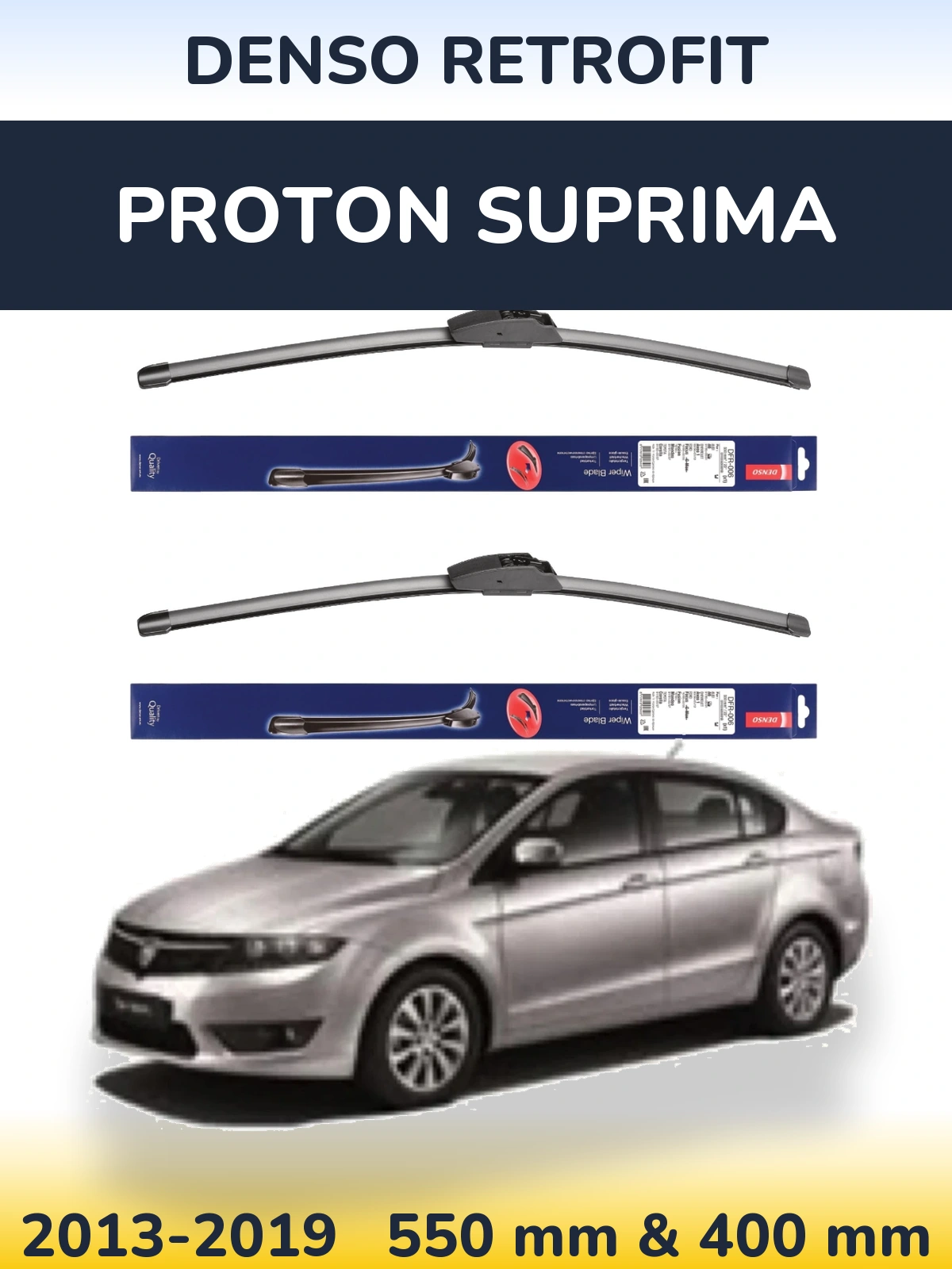 Комплект передних дворников Denso Retrofit 550 & 400 мм для Proton Suprima 2013-2019