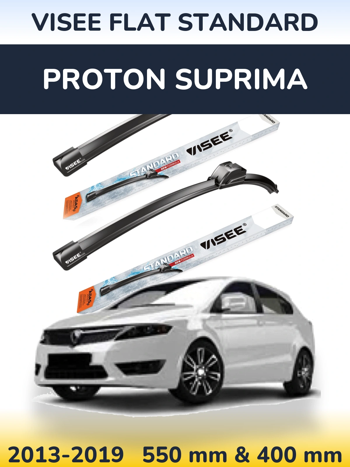 Комплект передних дворников VISEE FLAT STANDARD 550 & 400 мм для Proton Suprima 2013-2019