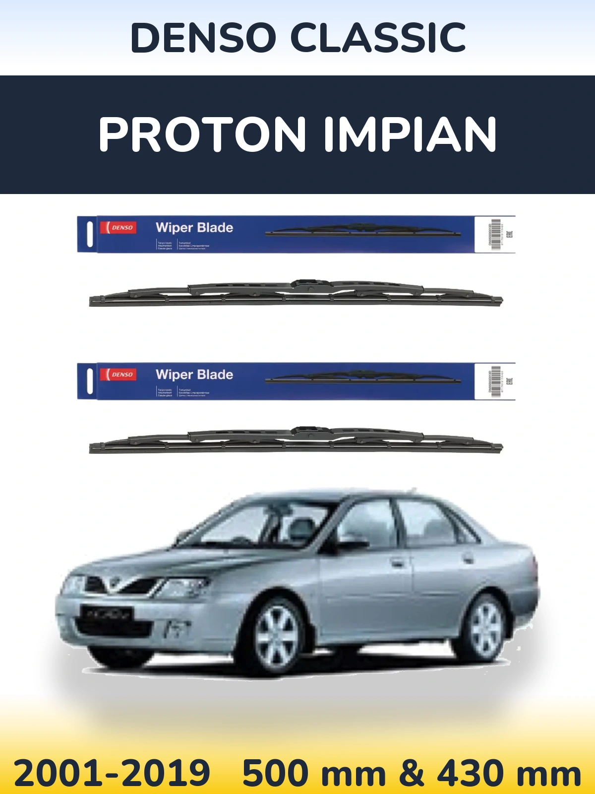 Komplet przednich wycieraczek Denso Classic 500 & 430 mm do Proton Impian 2001-2019