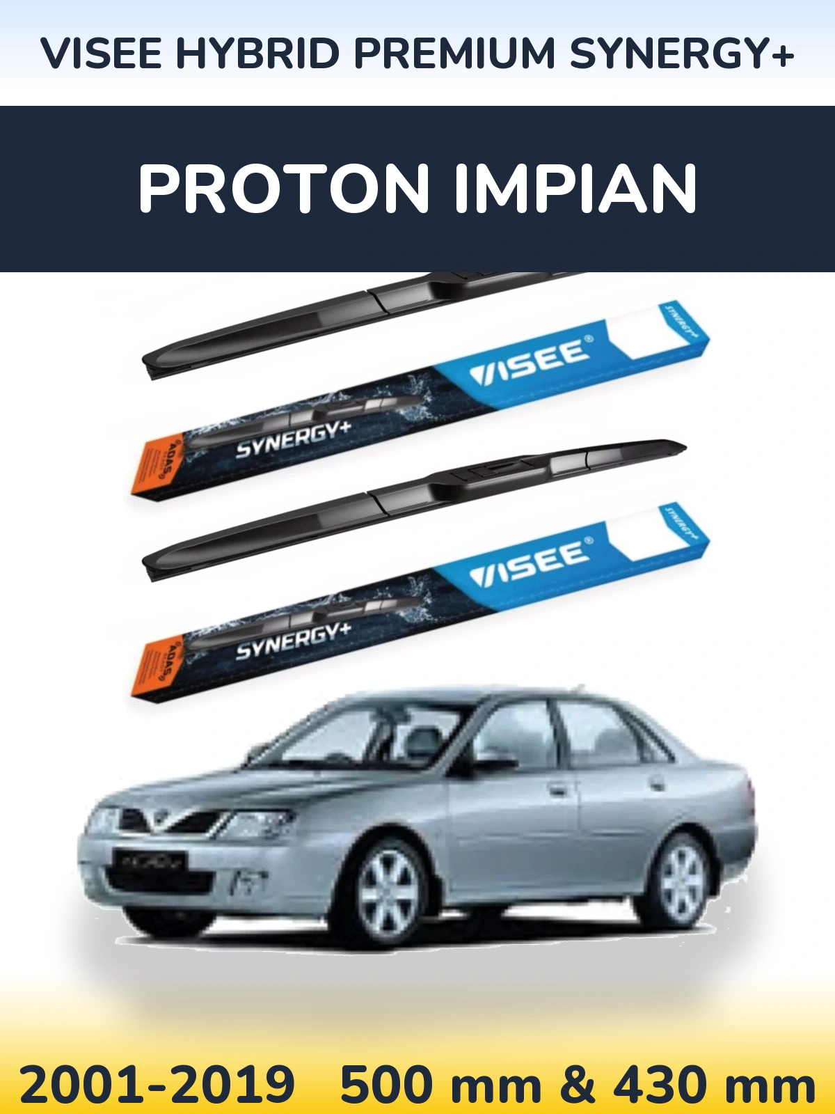 Комплект передних дворников VISEE HYBRID PREMIUM SYNERGY+ 500 & 430 мм для Proton Impian 2001-2019