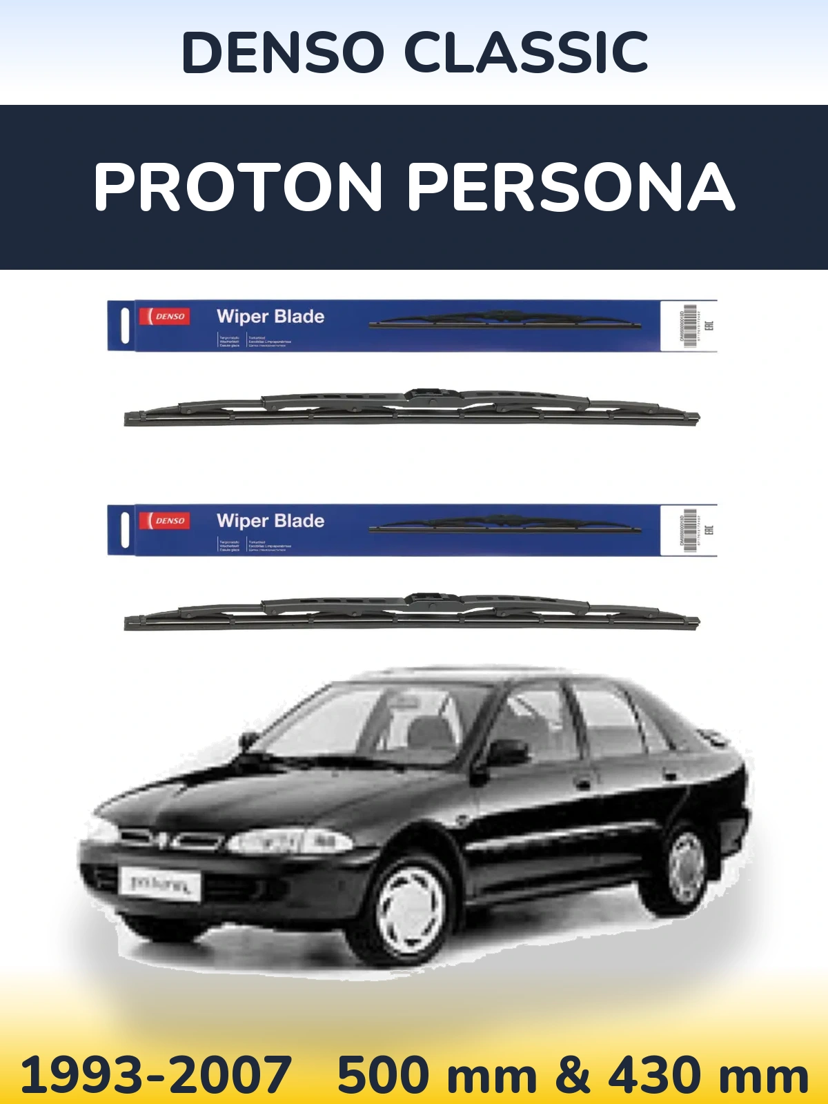 Komplet przednich wycieraczek Denso Classic 500 & 430 mm do Proton Persona 1993-2007