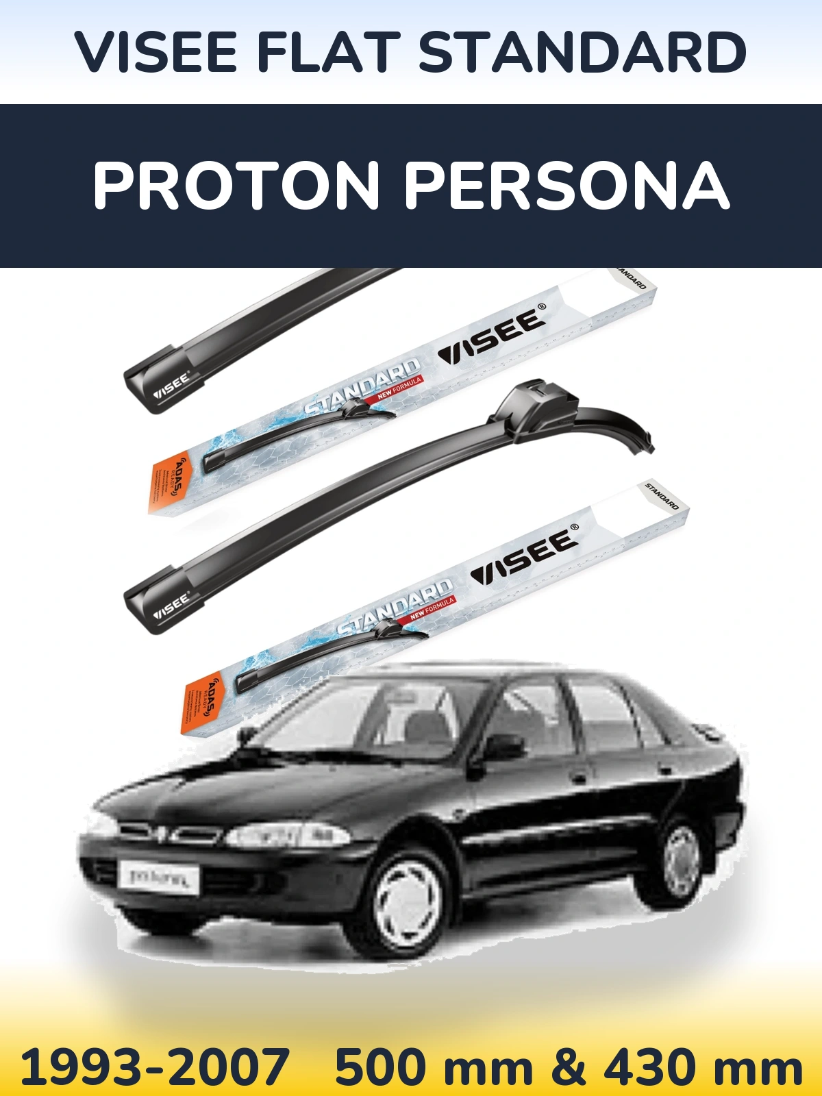 Комплект передних дворников VISEE FLAT STANDARD 500 & 430 мм для Proton Persona 1993-2007