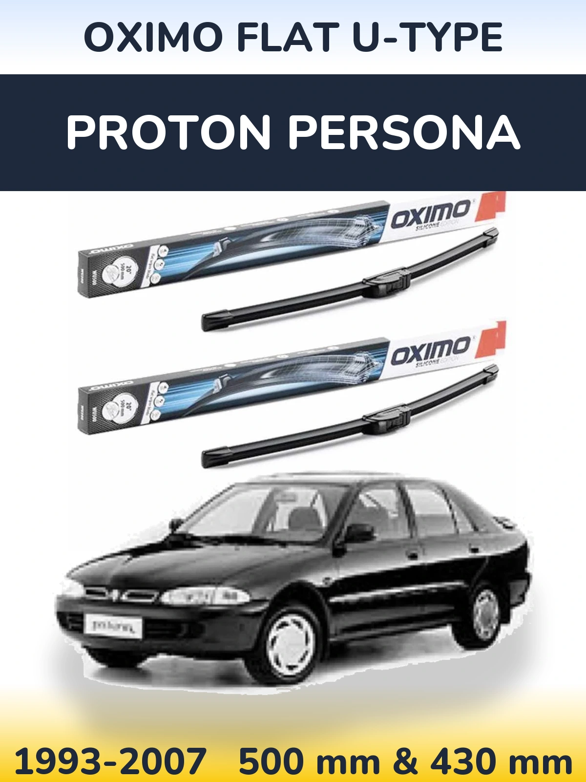 Komplet przednich wycieraczek Oximo Flat U-type 500 & 430 mm do Proton Persona 1993-2007