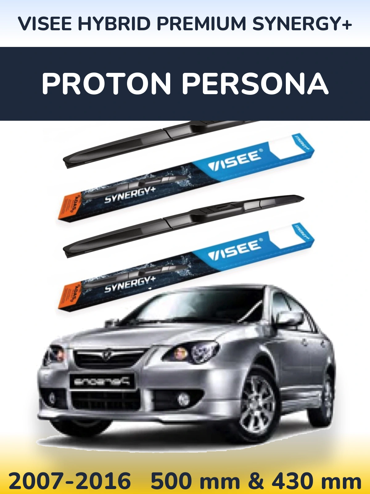 Комплект передних дворников VISEE HYBRID PREMIUM SYNERGY+ 500 & 430 мм для Proton Persona 2007-2016