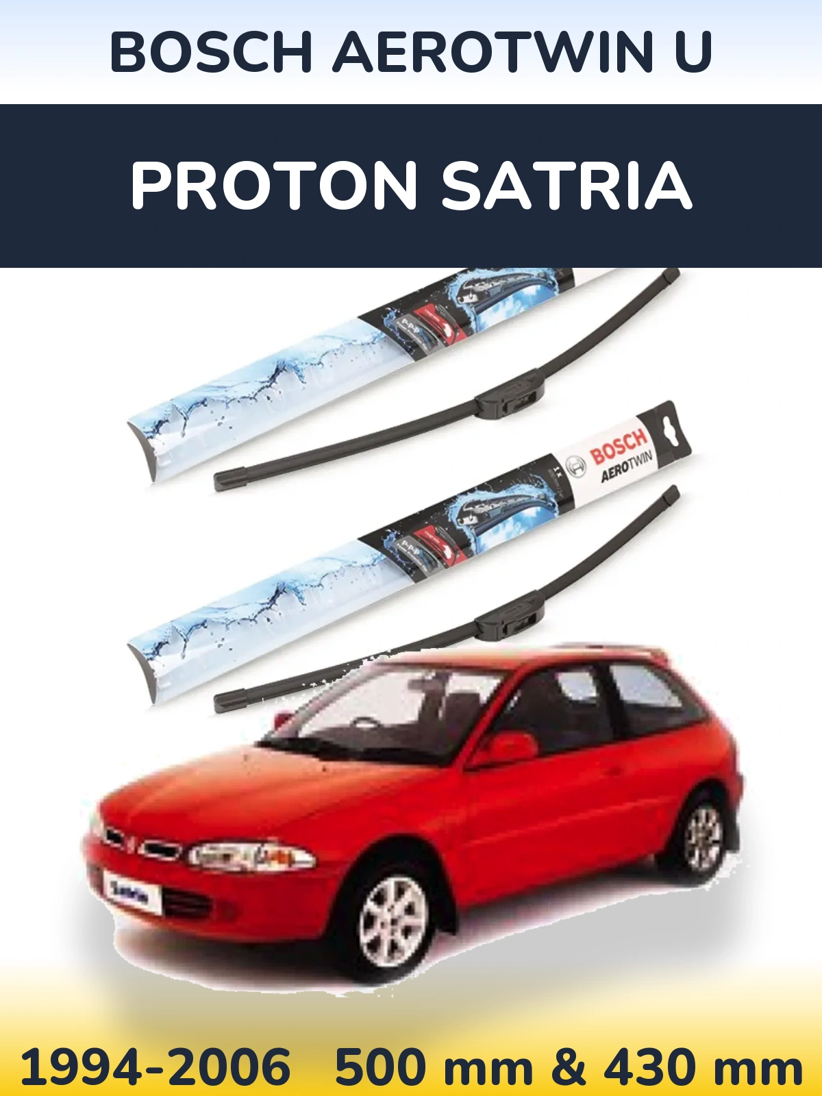 Комплект передних дворников BOSCH AeroTwin U 500 & 430 мм для Proton Satria 1994-2006