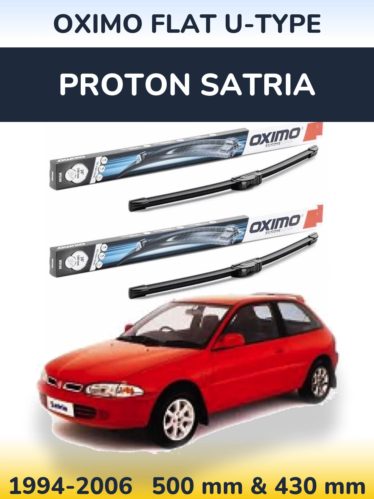 Комплект передних дворников Oximo Flat U-type 500 & 430 мм для Proton Satria 1994-2006