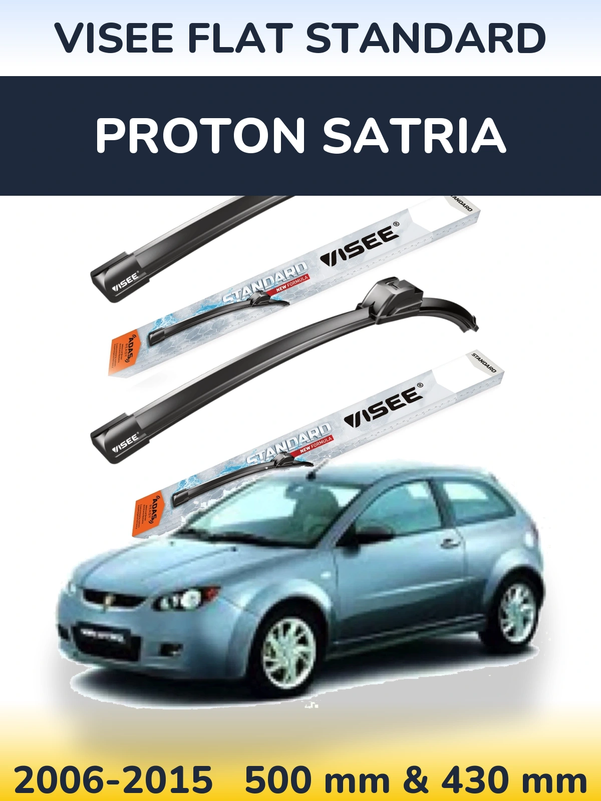 Комплект передних дворников VISEE FLAT STANDARD 500 & 430 мм для Proton Satria 2006-2015