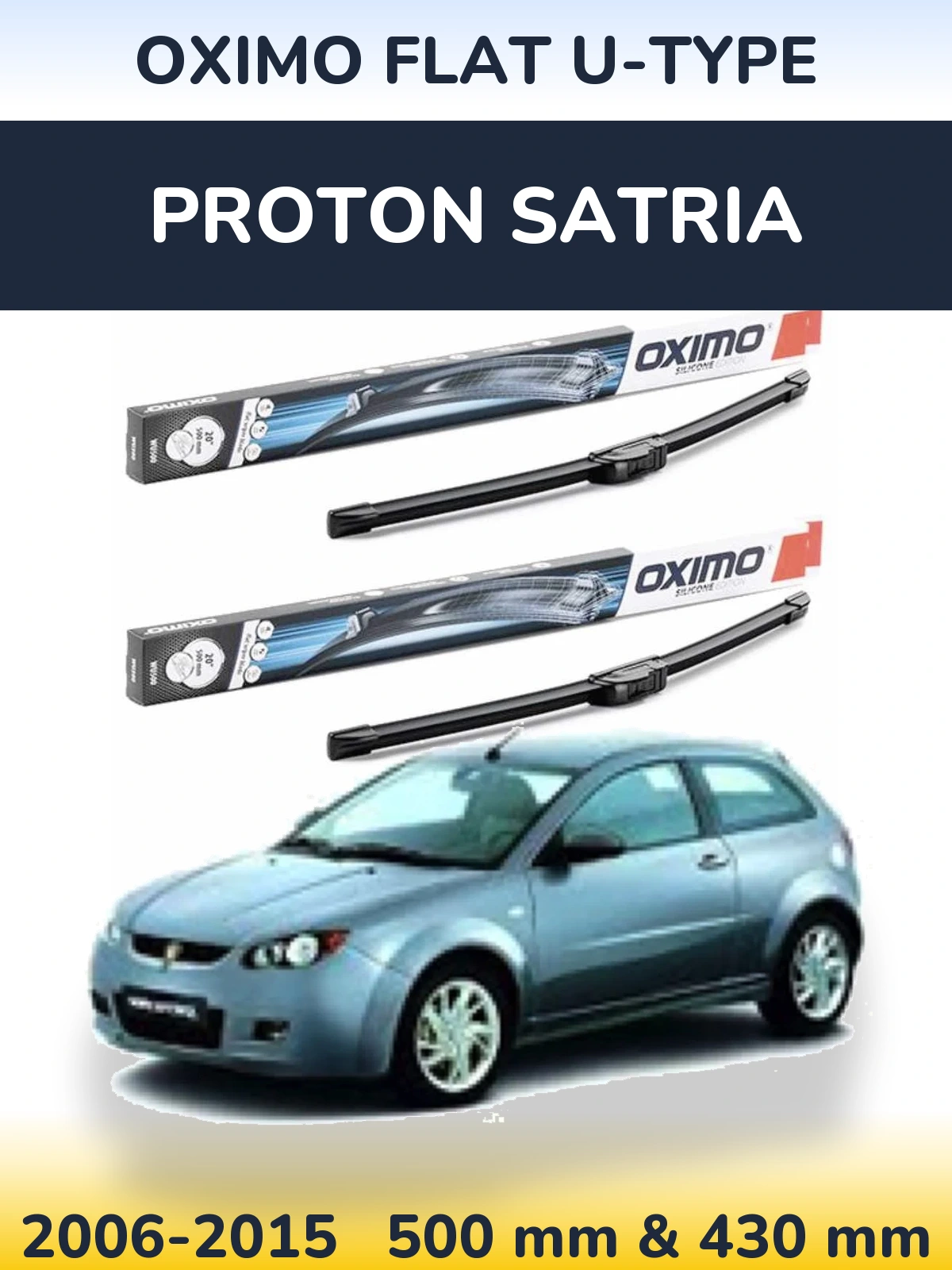 Комплект передних дворников Oximo Flat U-type 500 & 430 мм для Proton Satria 2006-2015