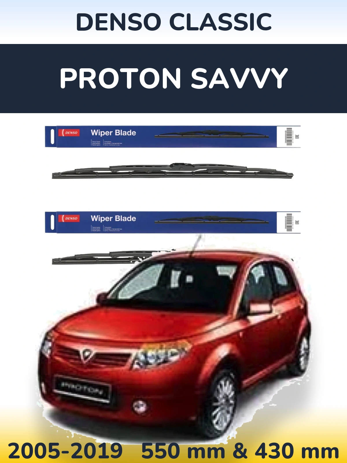 Komplet przednich wycieraczek Denso Classic 550 & 430 mm do Proton Savvy 2005-2019