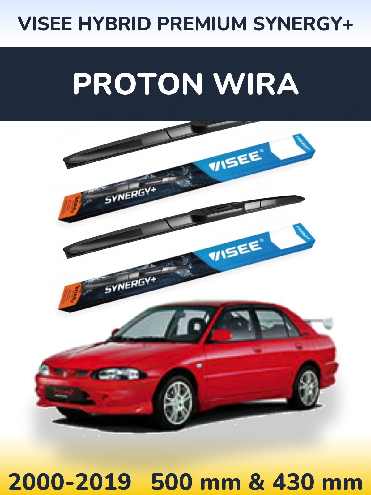 Комплект передніх щіток VISEE HYBRID PREMIUM SYNERGY+ 500 & 430 мм для Proton Wira 2000-2019