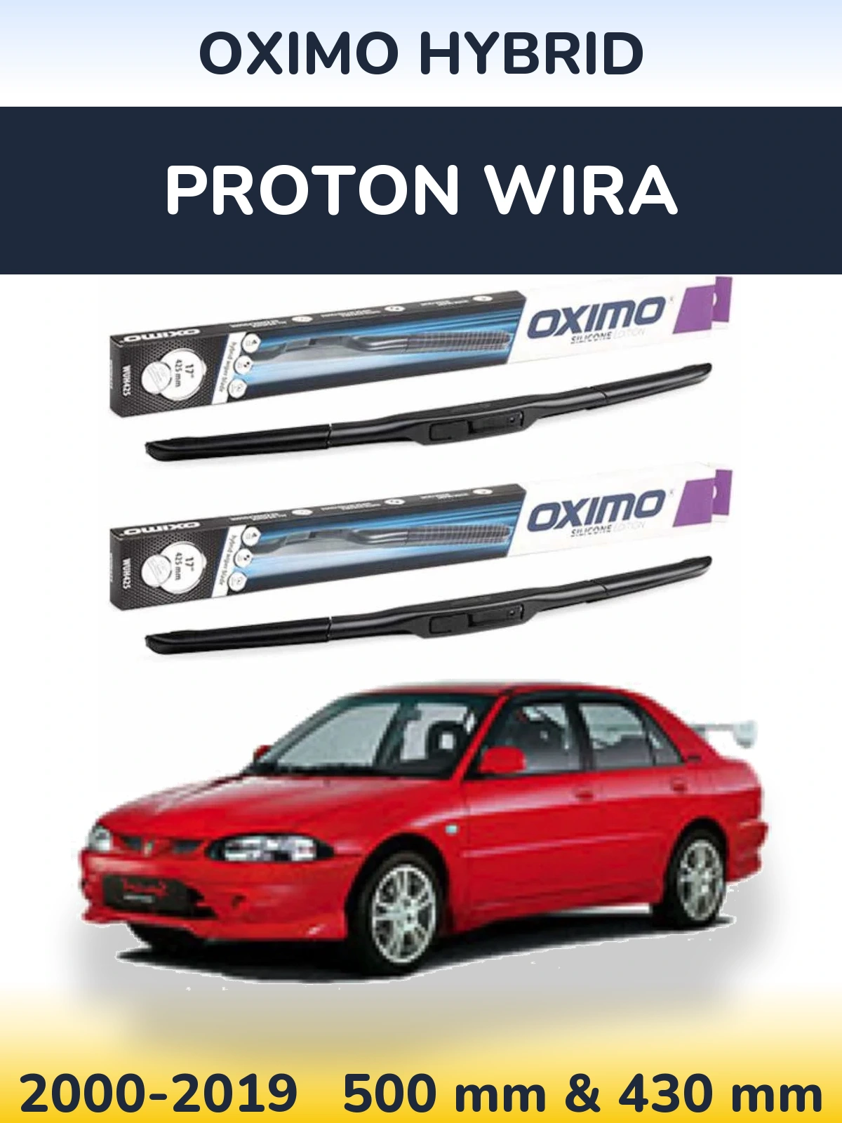 Komplet przednich wycieraczek Oximo Hybrid 500 & 430 mm do Proton Wira 2000-2019