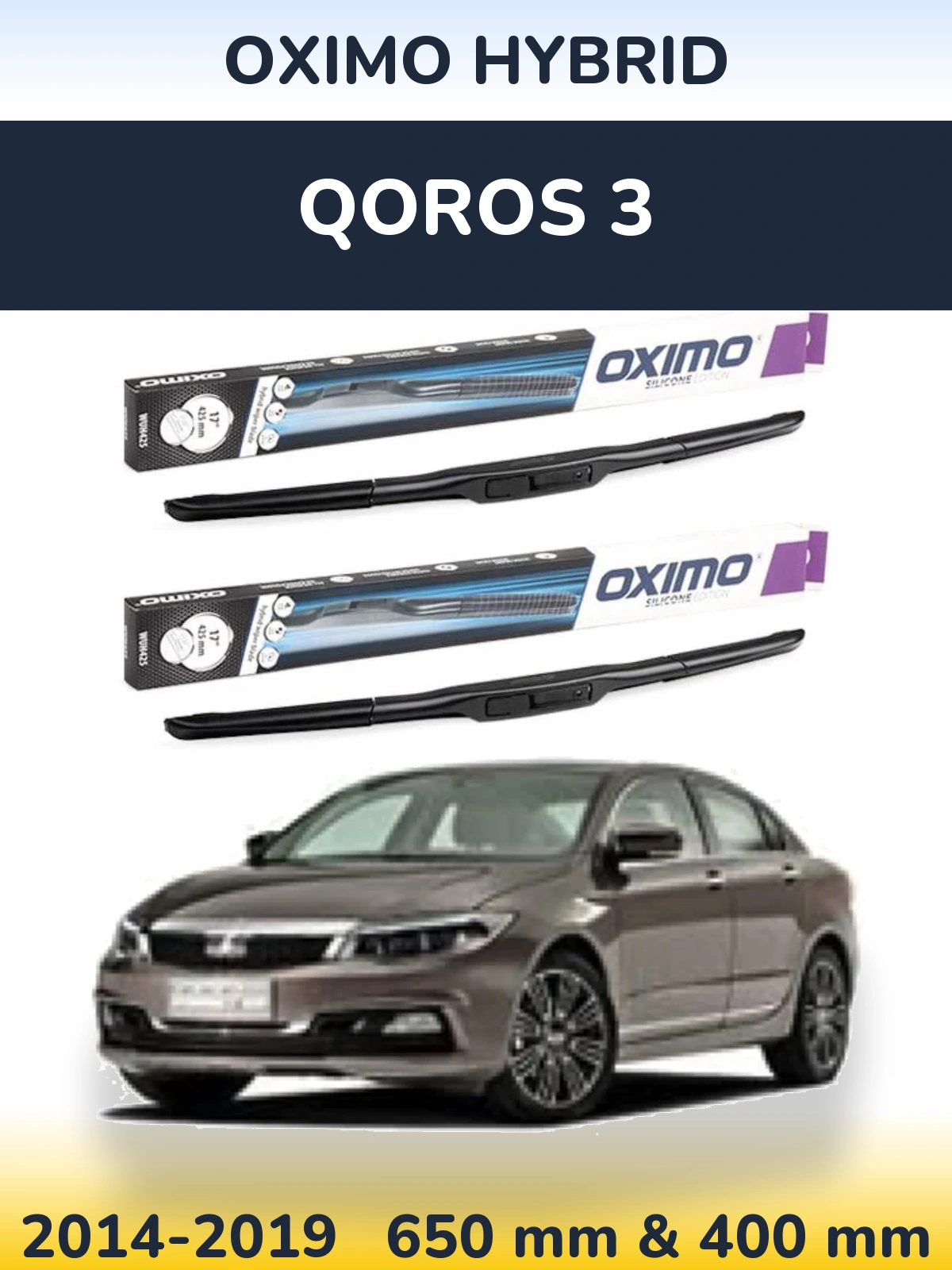 Komplet przednich wycieraczek Oximo Hybrid 650 & 400 mm do Qoros 3 2014-2019