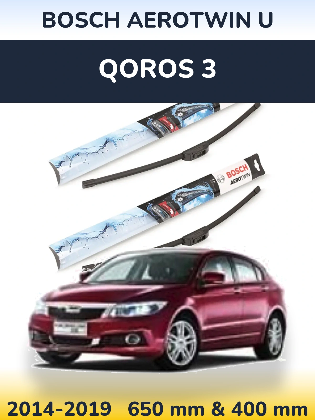 Komplet przednich wycieraczek BOSCH AeroTwin U 650 & 400 mm do Qoros 3 2014-2019