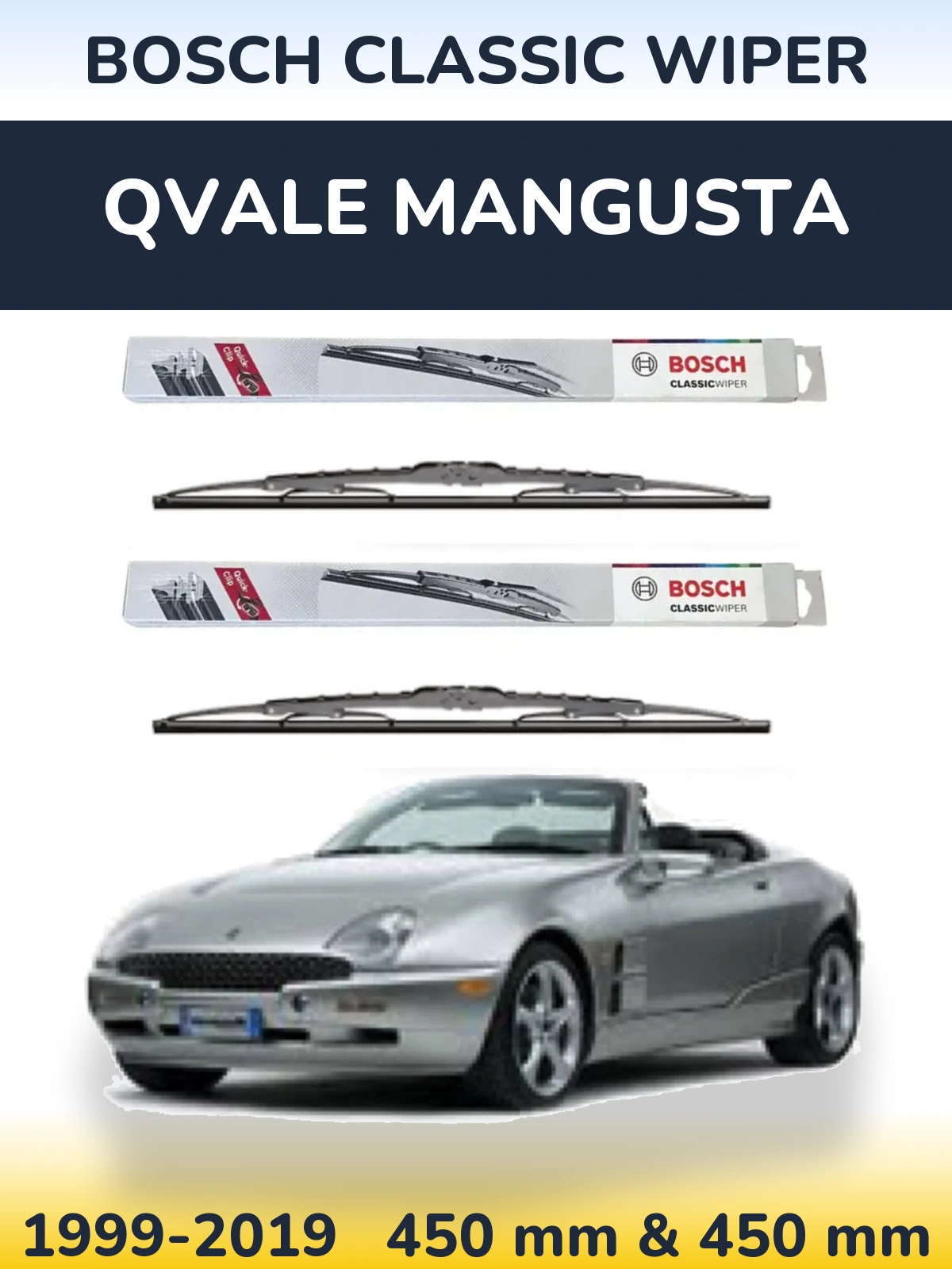 Komplet przednich wycieraczek BOSCH Classic Wiper 450 & 450 mm do Qvale Mangusta 1999-2019