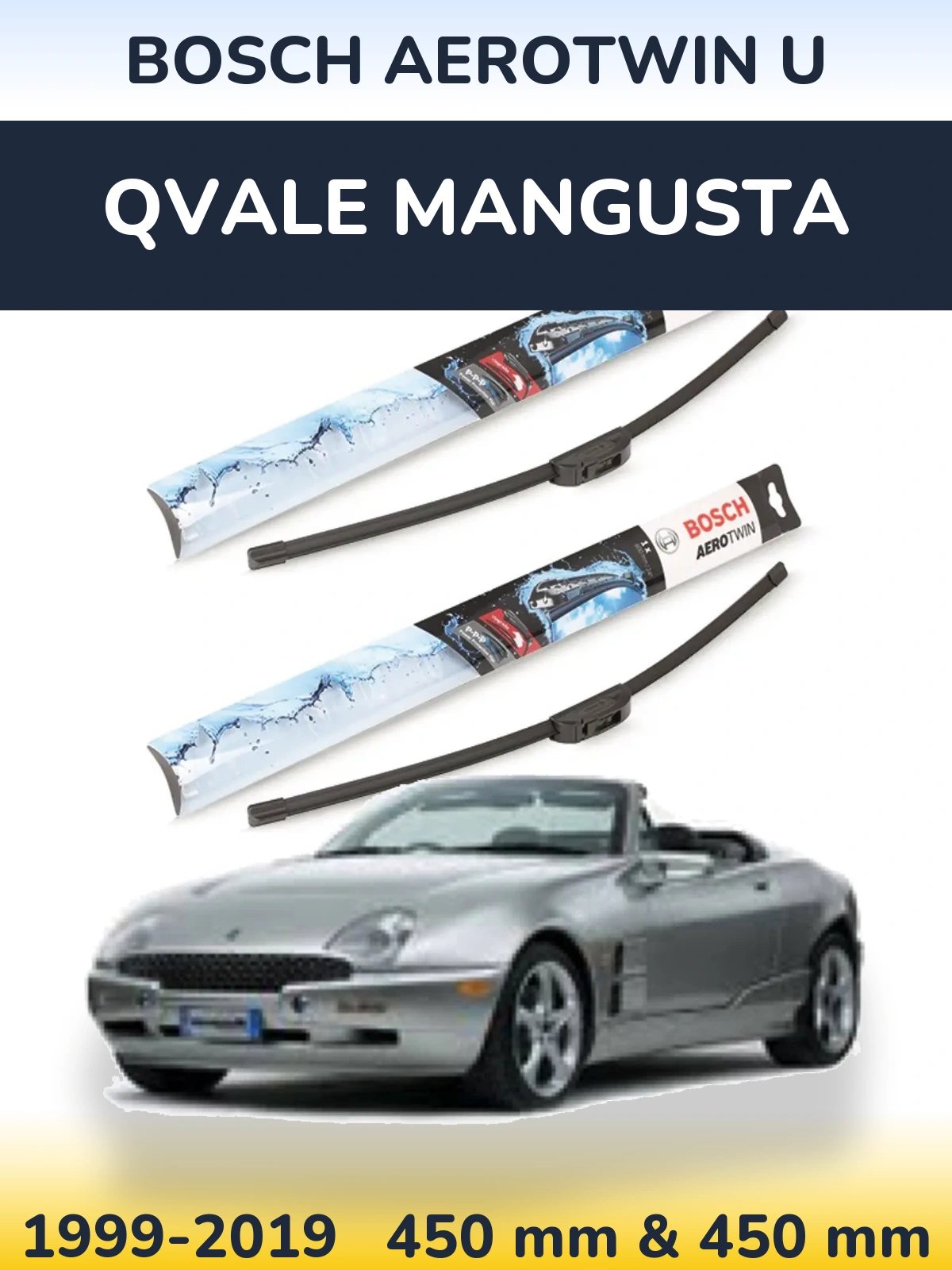 Комплект передних дворников BOSCH AeroTwin U 450 & 450 мм для Qvale Mangusta 1999-2019