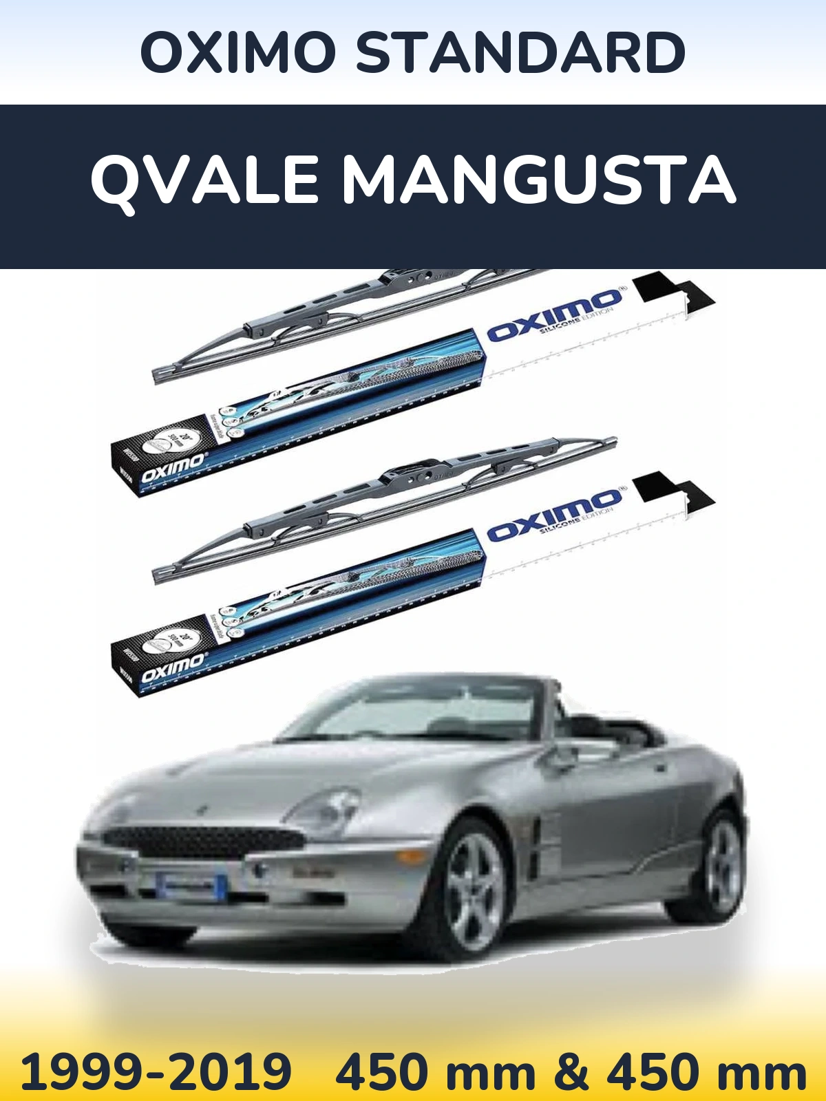 Komplet przednich wycieraczek Oximo Standard 450 & 450 mm do Qvale Mangusta 1999-2019