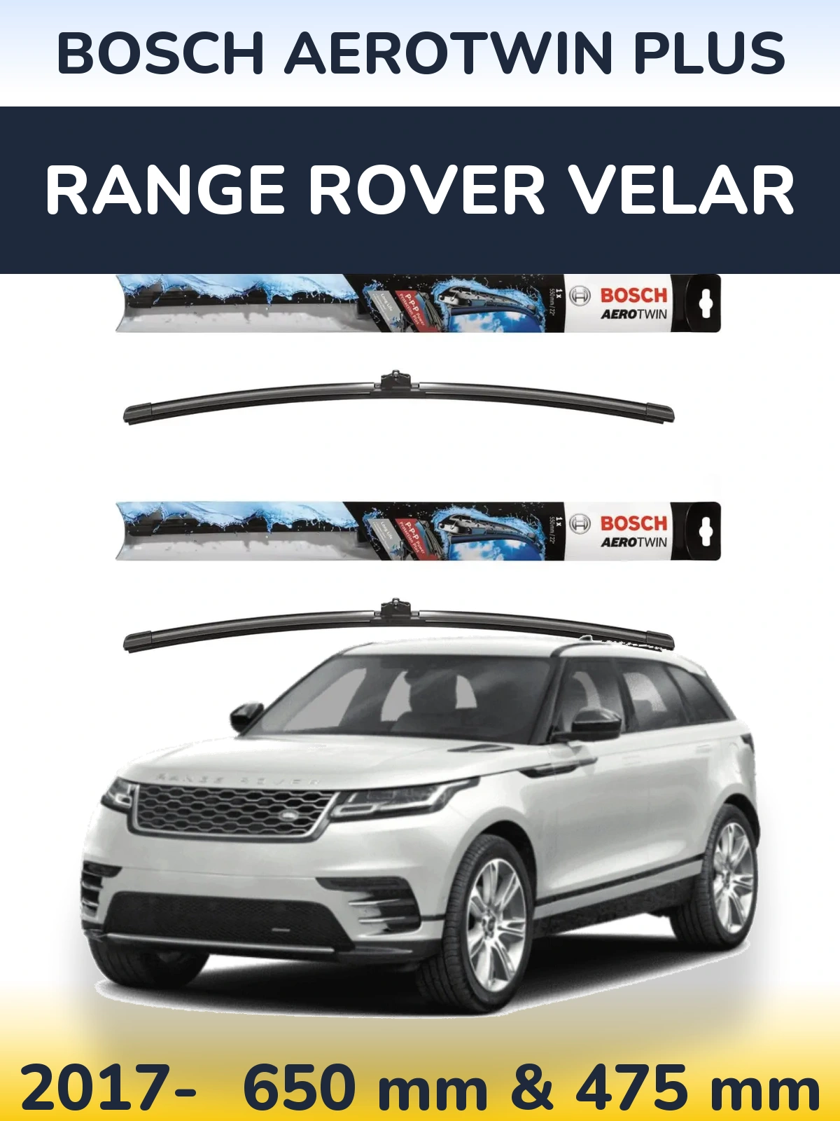 Комплект передніх щіток BOSCH AeroTwin Plus 650 & 475 мм для Range Rover Velar 2017-2026
