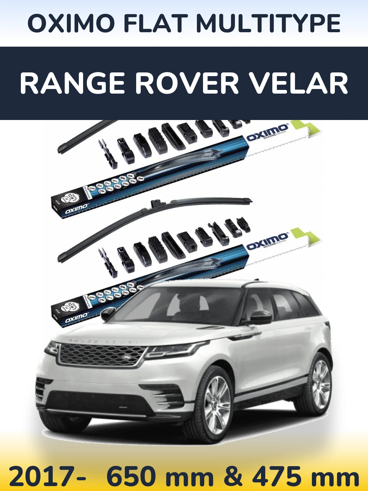 Komplet przednich wycieraczek Oximo Flat MultiType 650 & 475 mm do Range Rover Velar 2017-2026