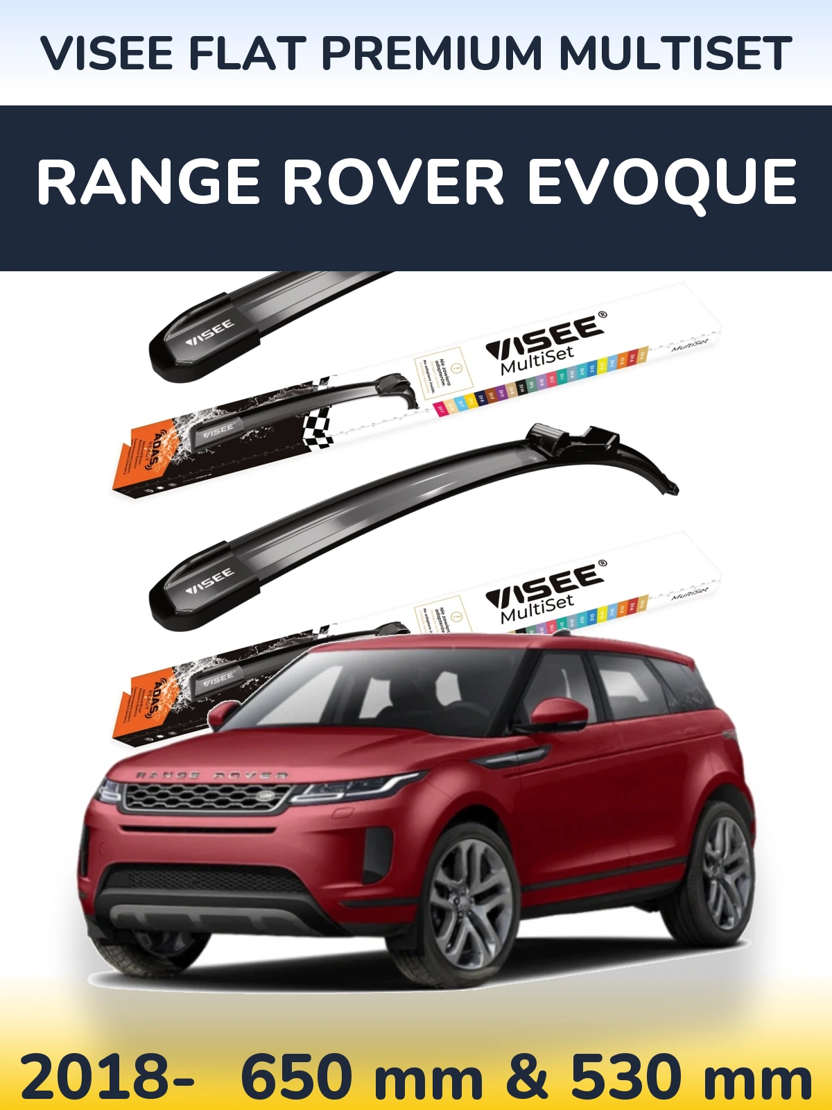 Komplet przednich wycieraczek VISEE FLAT PREMIUM MultiSet 650 & 530 mm do Range Rover Evoque 2018-2026
