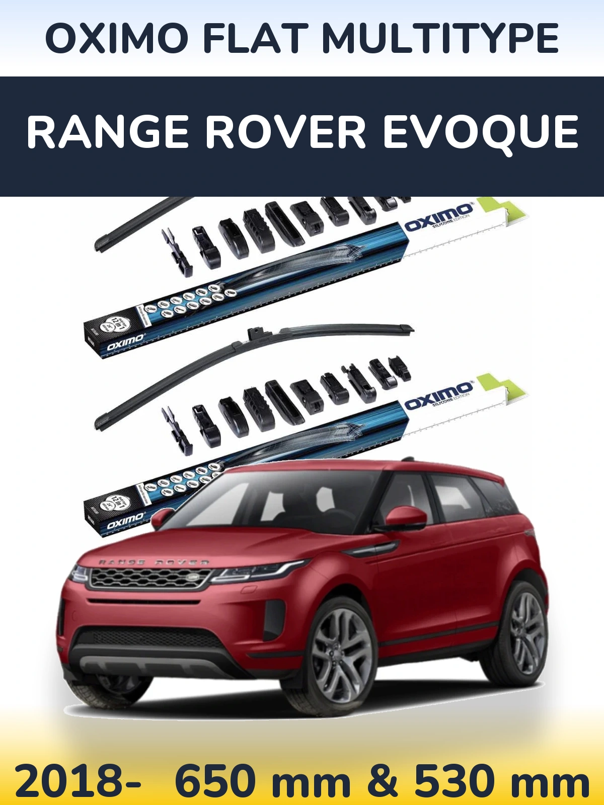 Komplet przednich wycieraczek Oximo Flat MultiType 650 & 530 mm do Range Rover Evoque 2018-2026