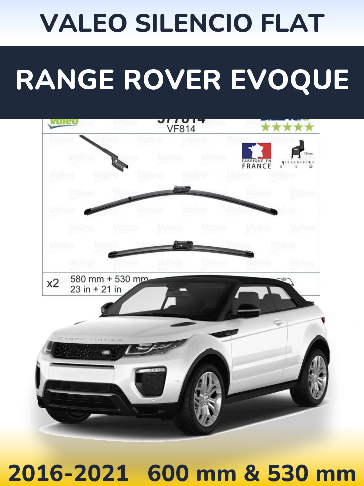 Komplet przednich wycieraczek Valeo Silencio Flat 580 & 530 mm do Range Rover Evoque 2016-2021