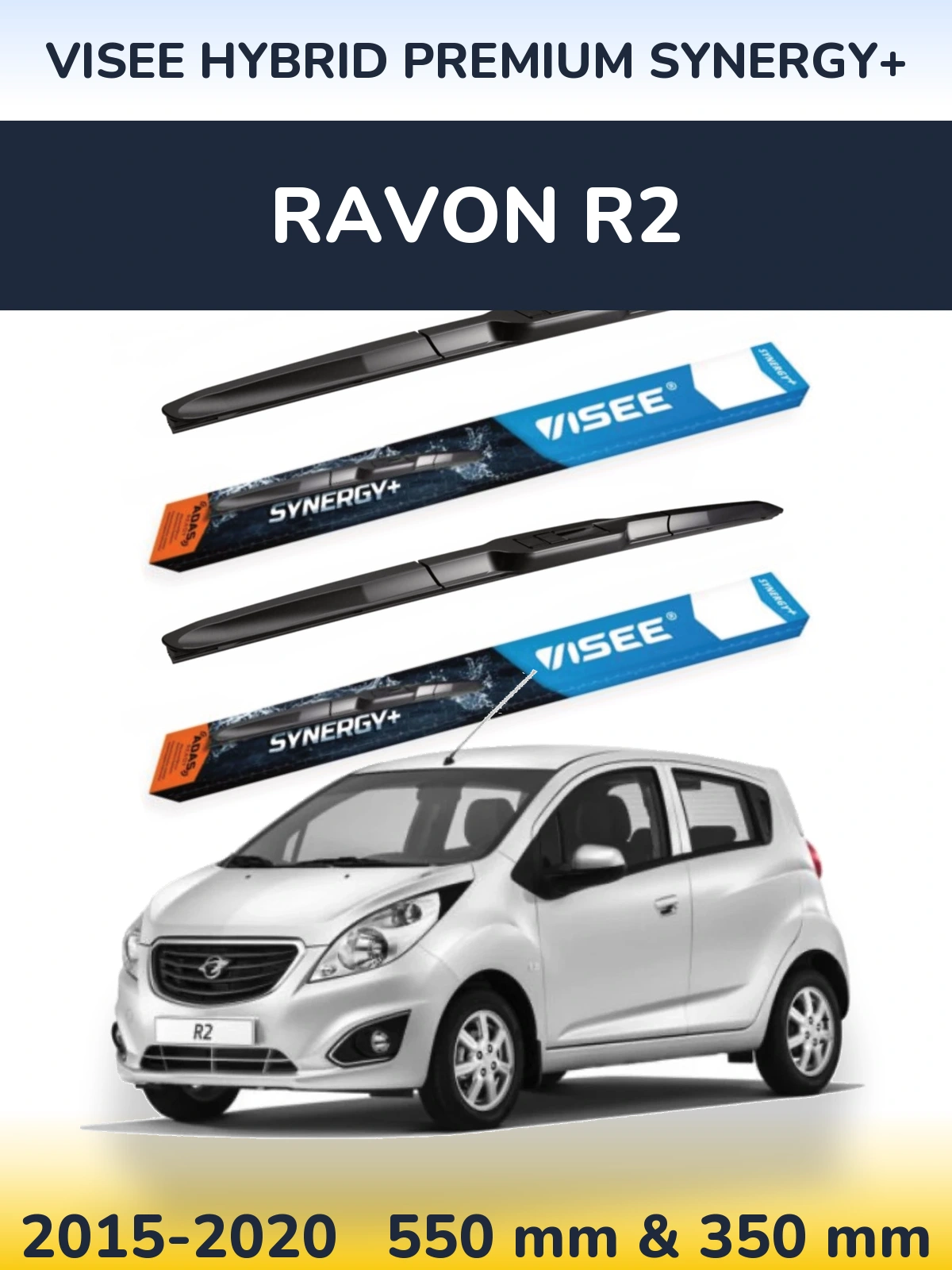 Komplet przednich wycieraczek VISEE HYBRID PREMIUM SYNERGY+ 550 & 350 mm do Ravon R2 2015-2020