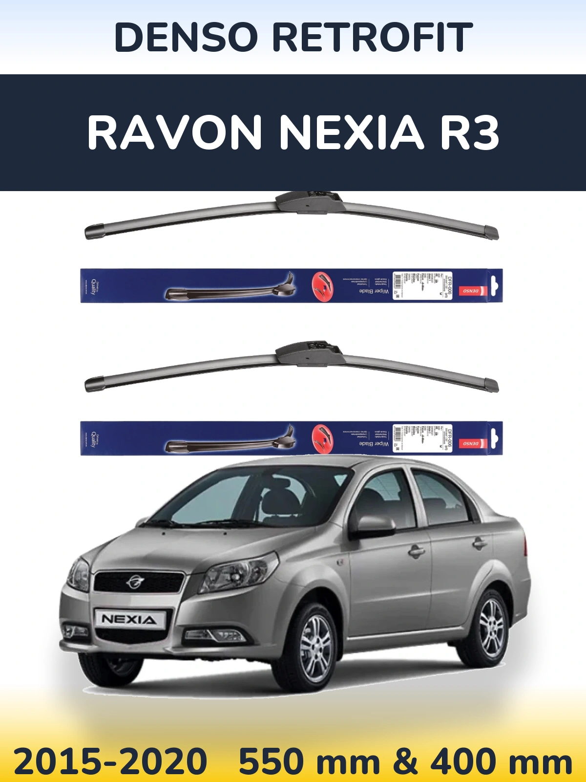Komplet przednich wycieraczek Denso Retrofit 550 & 400 mm do Ravon Nexia R3 2015-2020