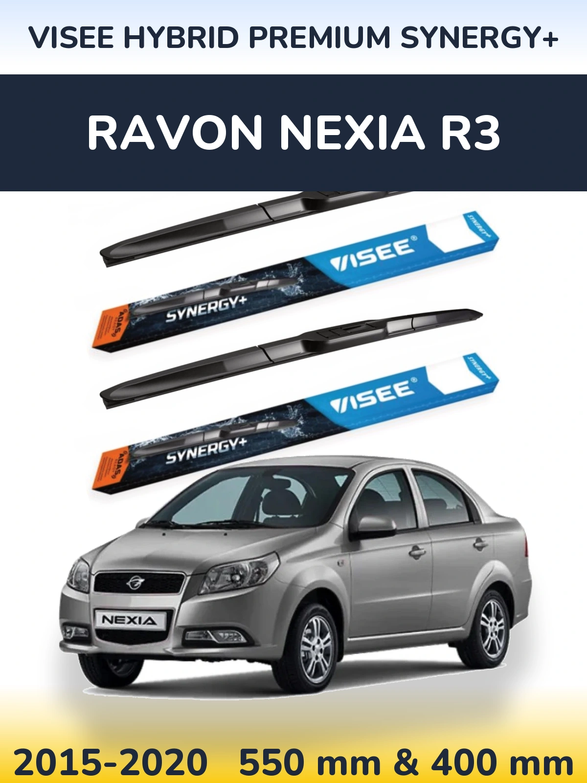 Front wiper blade set VISEE HYBRID PREMIUM SYNERGY+ 550 & 400 mm for Ravon Nexia R3 2015-2020