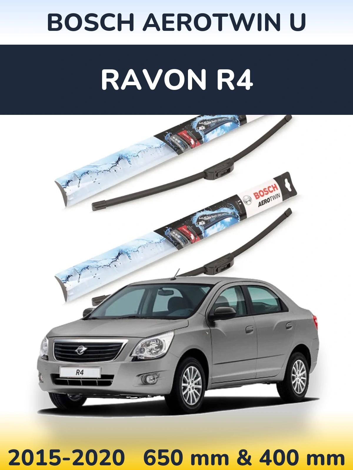 Front wiper blade set BOSCH AeroTwin U 650 & 400 mm for Ravon R4 2015-2020