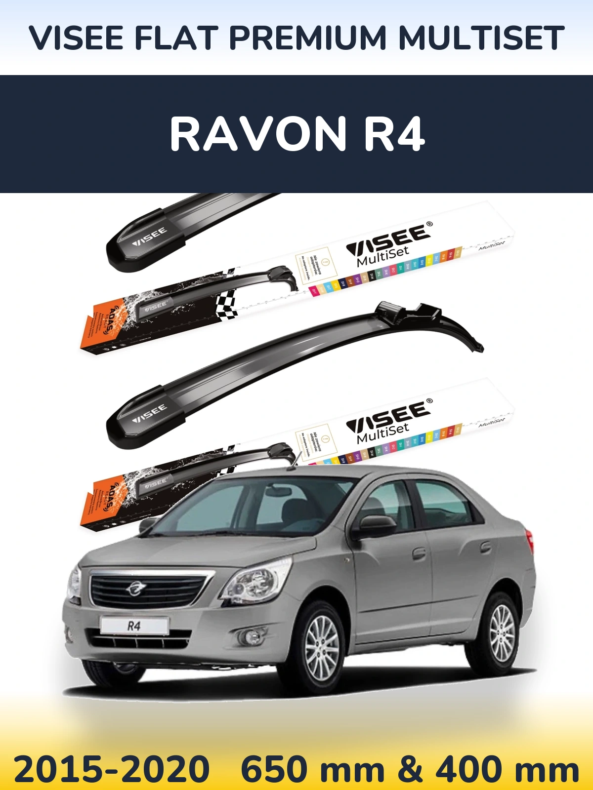Front wiper blade set VISEE FLAT PREMIUM MultiSet 650 & 400 mm for Ravon R4 2015-2020