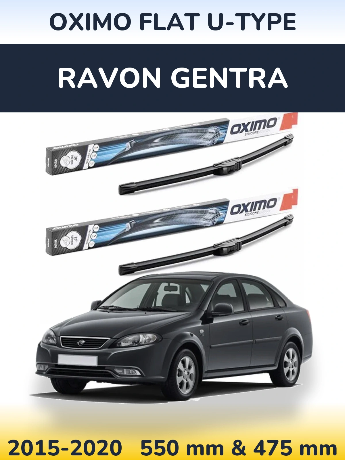 Komplet przednich wycieraczek Oximo Flat U-type 550 & 475 mm do Ravon Gentra 2015-2020