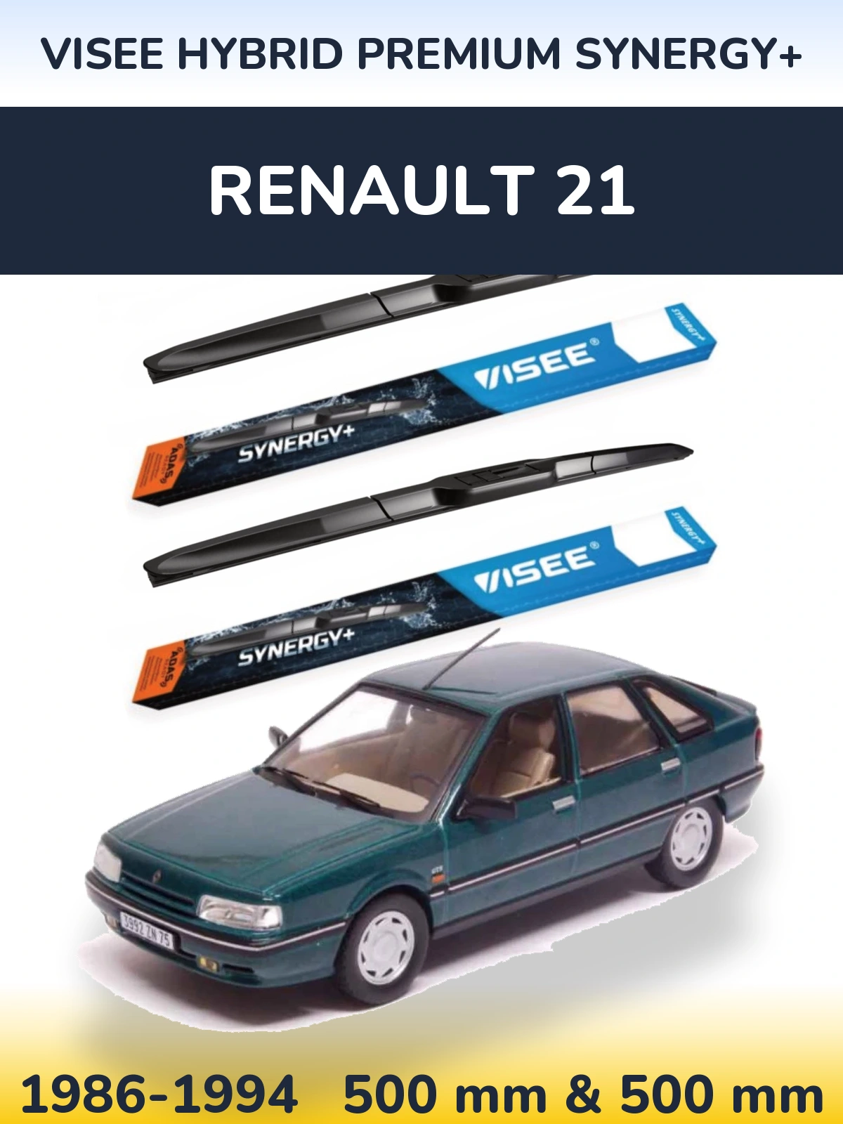 Комплект передних дворников VISEE HYBRID PREMIUM SYNERGY+ 500 & 500 мм для Renault 21 1986-1994