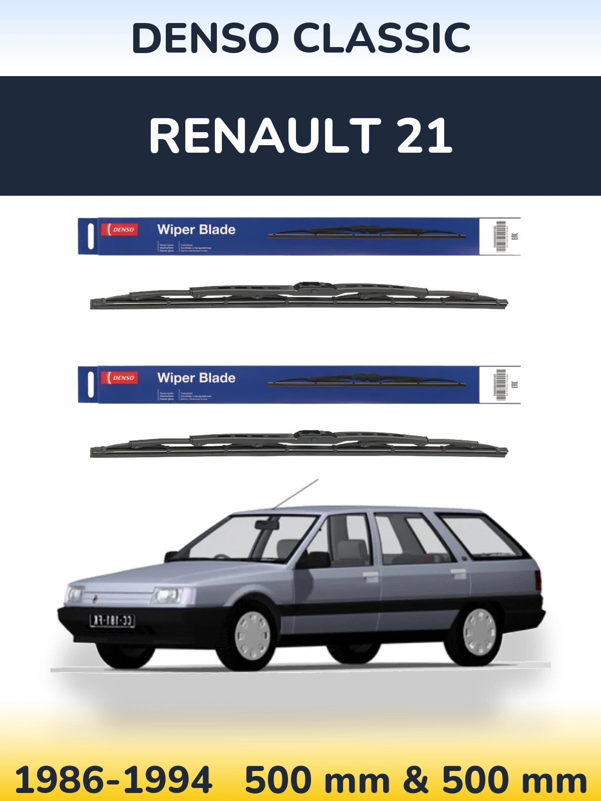 Komplet przednich wycieraczek Denso Classic 500 & 500 mm do Renault 21 1986-1994
