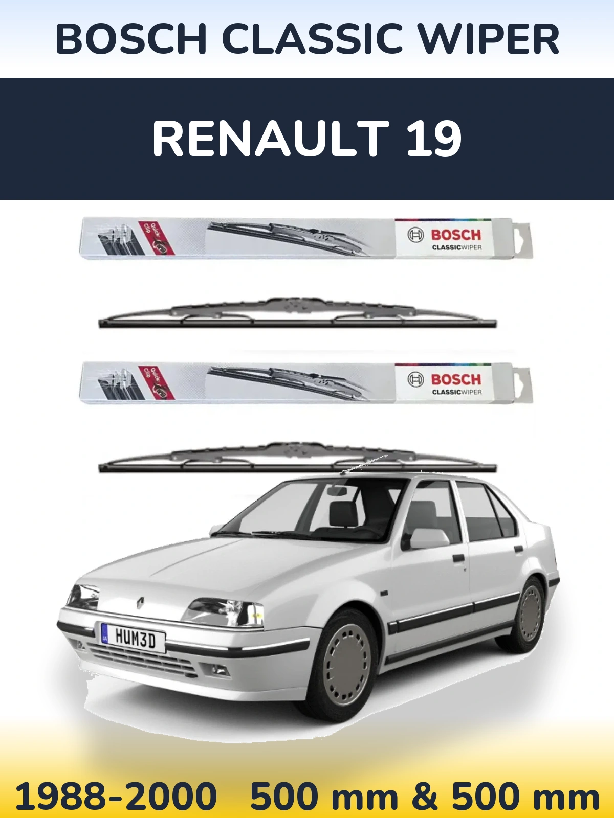 Комплект передних дворников BOSCH Classic Wiper 500 & 500 мм для Renault 19 1988-2000