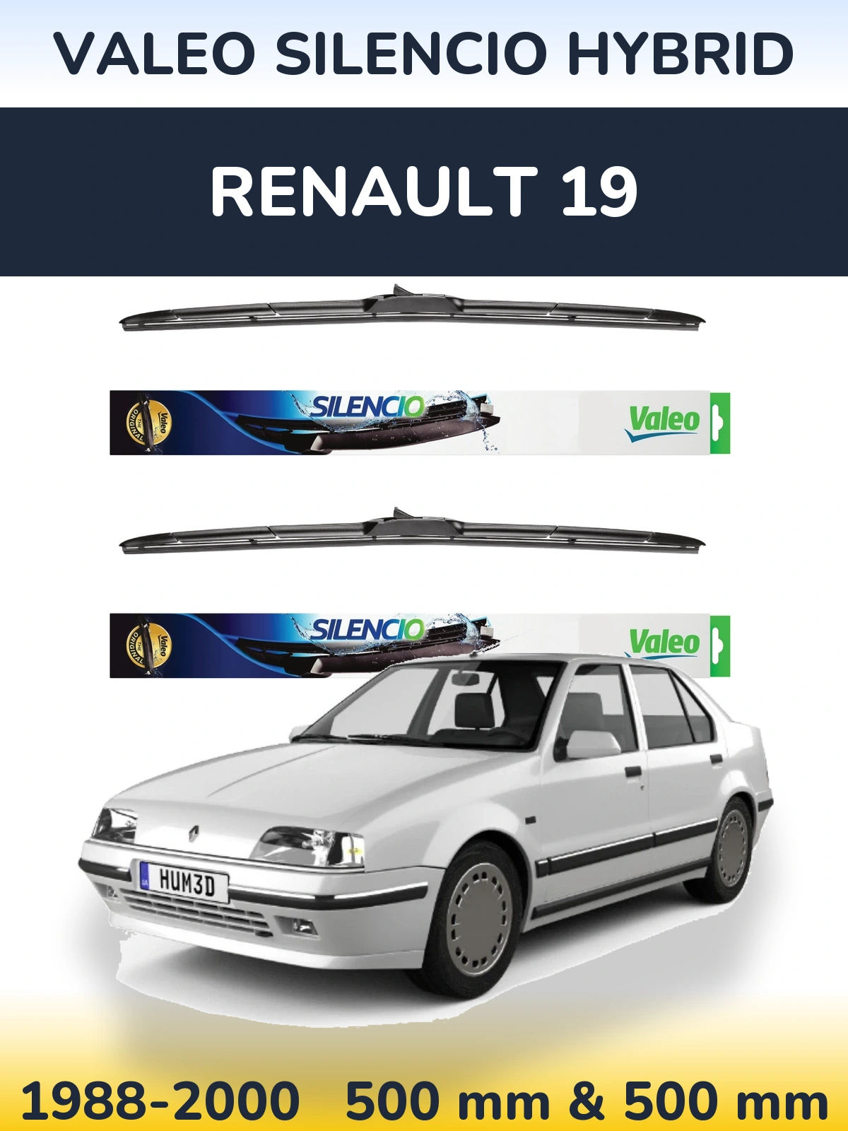 Комплект передних дворников Valeo Silencio Hybrid 500 & 500 мм для Renault 19 1988-2000