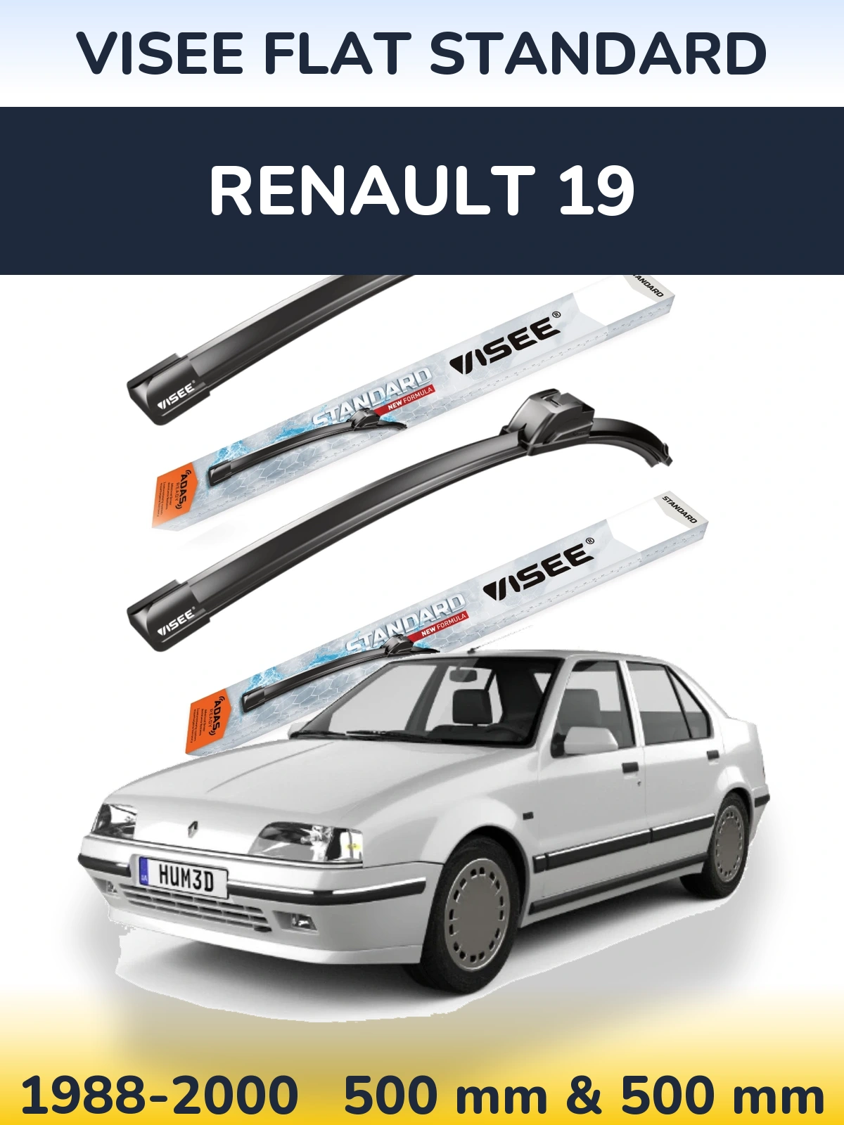 Комплект передних дворников VISEE FLAT STANDARD 500 & 500 мм для Renault 19 1988-2000