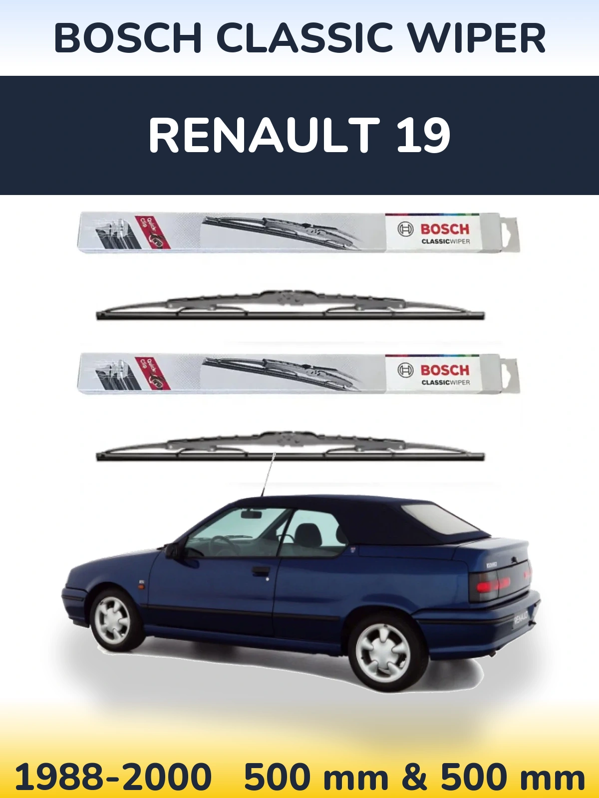 Комплект передних дворников BOSCH Classic Wiper 500 & 500 мм для Renault 19 1988-2000