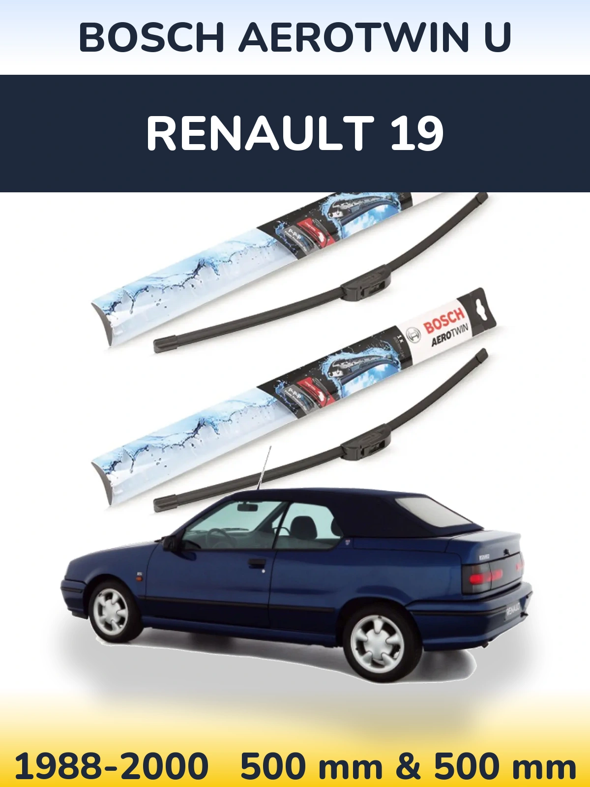 Комплект передніх щіток BOSCH AeroTwin U 500 & 500 мм для Renault 19 1988-2000