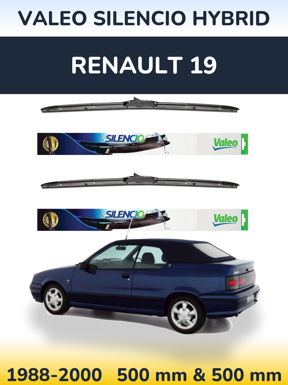 Комплект передних дворников Valeo Silencio Hybrid 500 & 500 мм для Renault 19 1988-2000