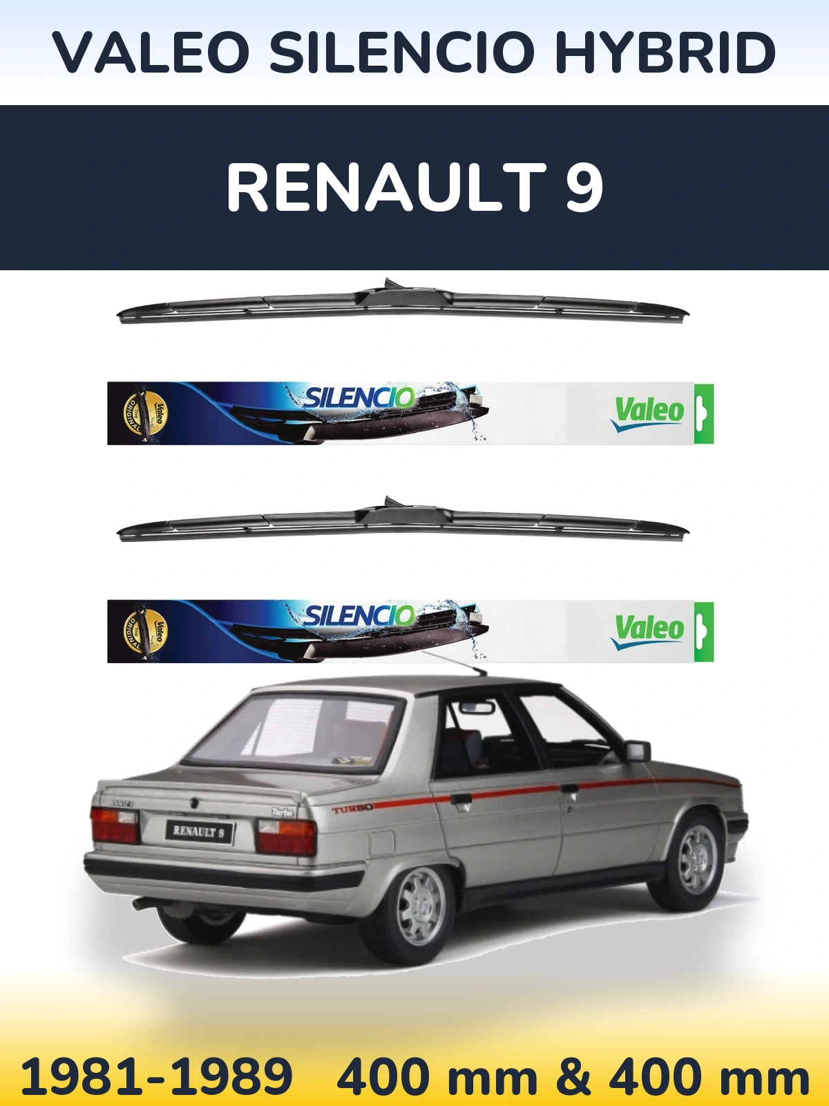 Komplet przednich wycieraczek Valeo Silencio Hybrid 400 & 400 mm do Renault 9 1981-1989